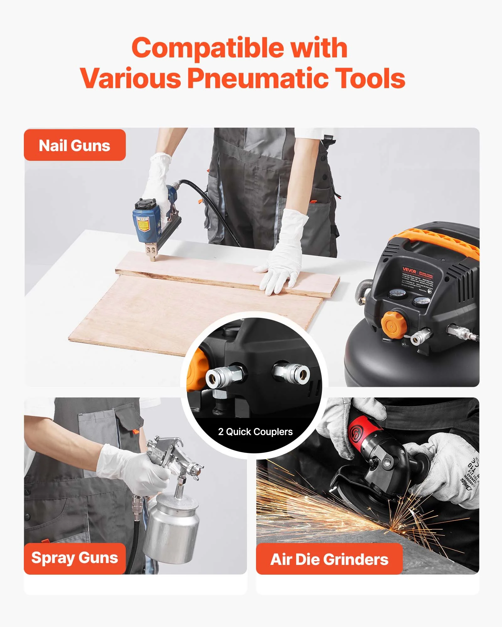 6 Gallon Air Compressor,1.7HP 2.3CFM@90PSI Portable Pancake Air Compressor 150PSI Max Pressure, 12-Piece Accessory Kit with 25FT Air Hose for Tire Inflation, Spray Painting, Woodwork Nailing - Image 4