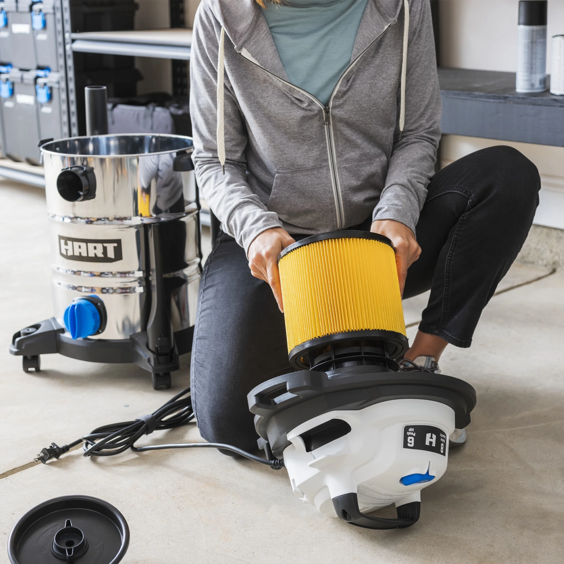 HART 8 Gallon 6 Peak HP Stainless Steel Wet/Dry Vacuum, VOC812SF 3702