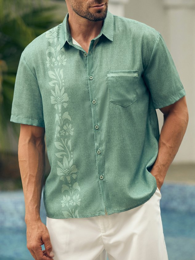 Chemise décontractée à manches courtes à imprimé floral tropical