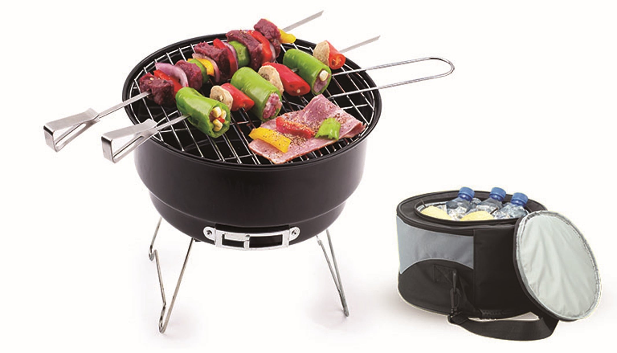 Trail 10 Portable Camping Charcoal Grill with Cooler Bag. Black