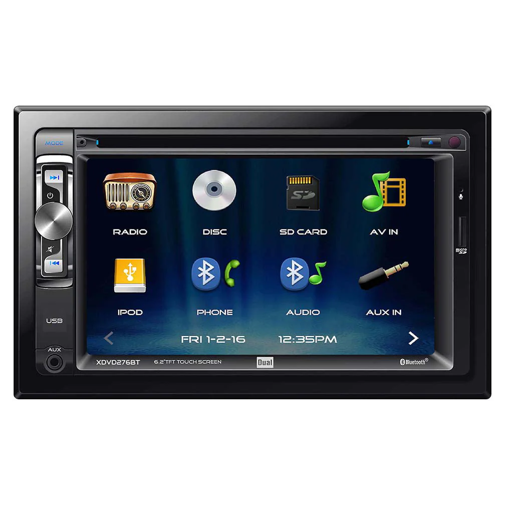 XDVD276BT 6.2 inch LED Backlit LCD Multimedia Touch Screen Double Din Car Stereo with Built-in Bluetooth, iPlug, CD/DVD Player and USB/microSD Ports - Image 2