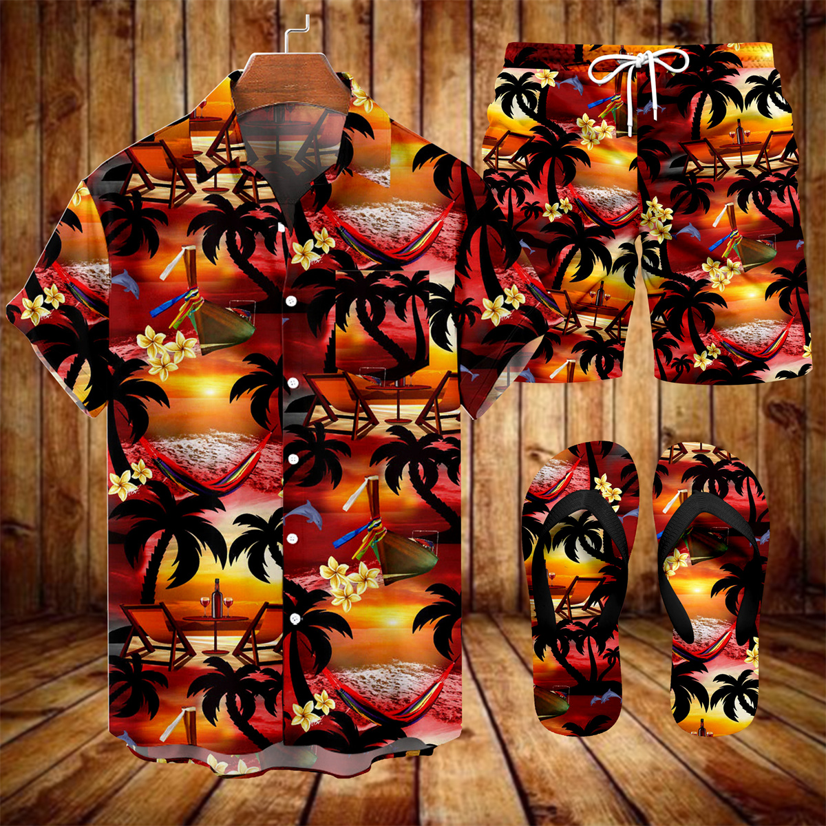 Ensemble trois pièces Suitmens pour homme, imprimé vacances hawaïennes style tiki 035
