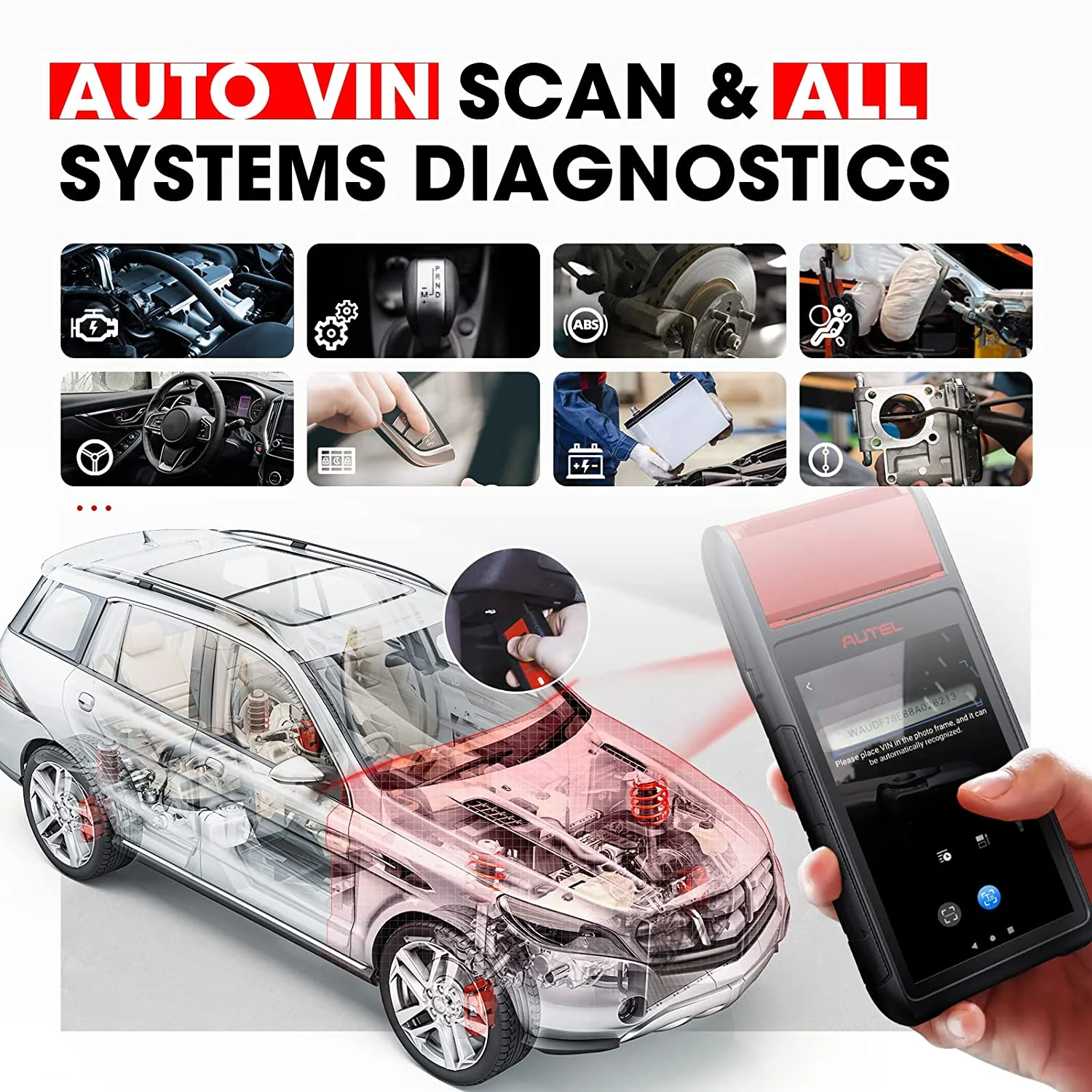 Autel Maxibas BT608(E) Battery Tester 12V 100 - 3000 CCA Load Tester, Cranking & Charging Systems Analyzer, Adaptive Conductance, Full System Diagnostic Scanner with Auto Battery Registration, Black