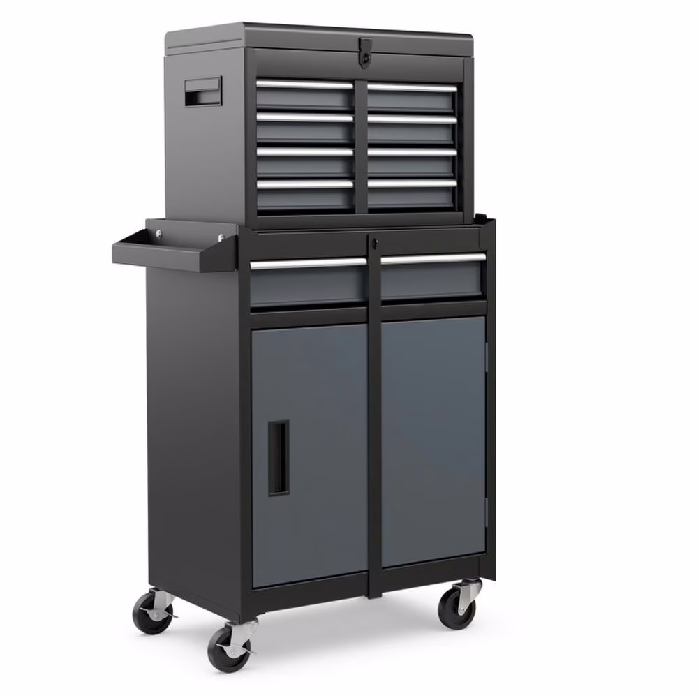 GVN 2-in-1 Rolling Tool Chest with 5 Sliding Lockable Drawers-Black & Gray