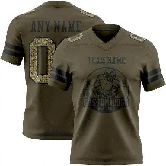 Custom Olive Camo-Black Mesh Salute To Service Jersey