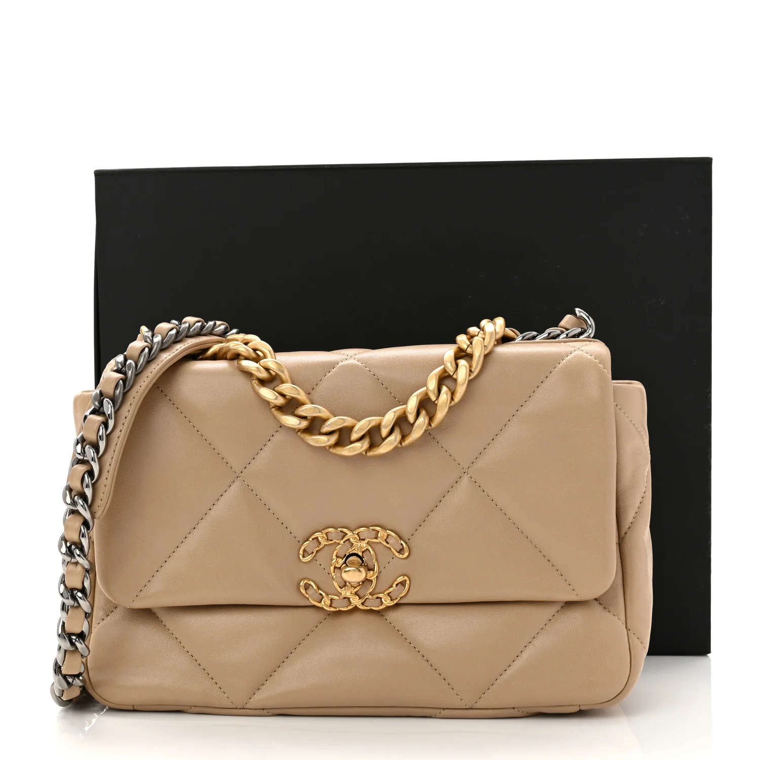 Lambskin Quilted Medium Chanel 19 Flap Dark Beige