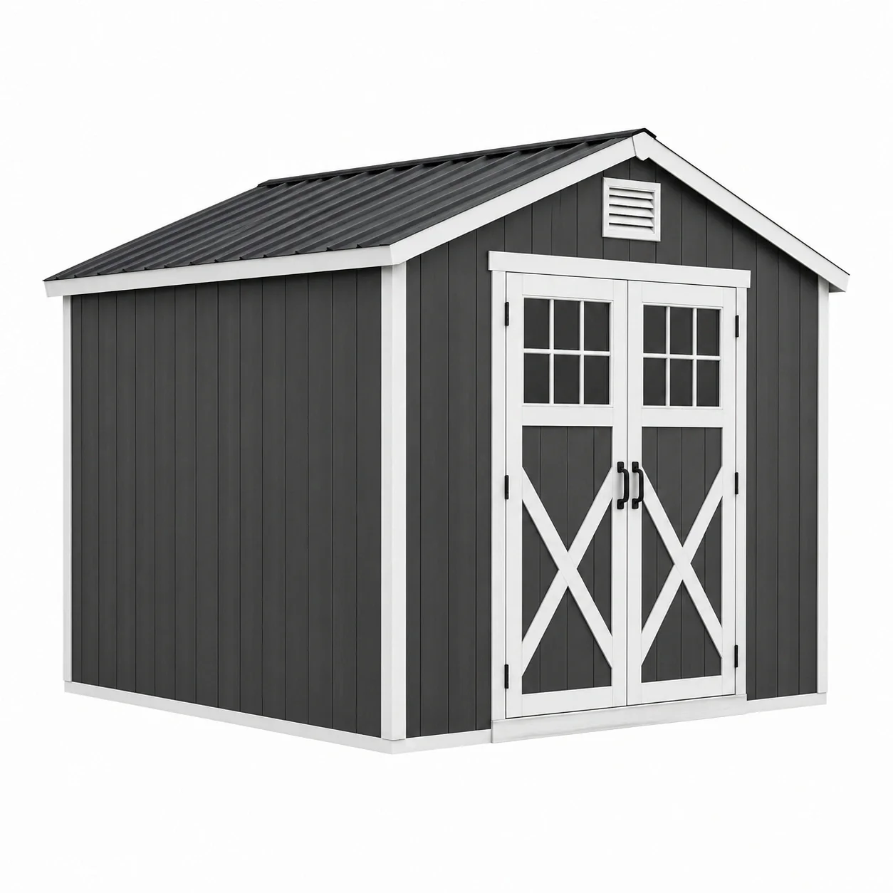 Abri de jardin en acier galvanisé anthracite et blanc avec double porte - 2026
