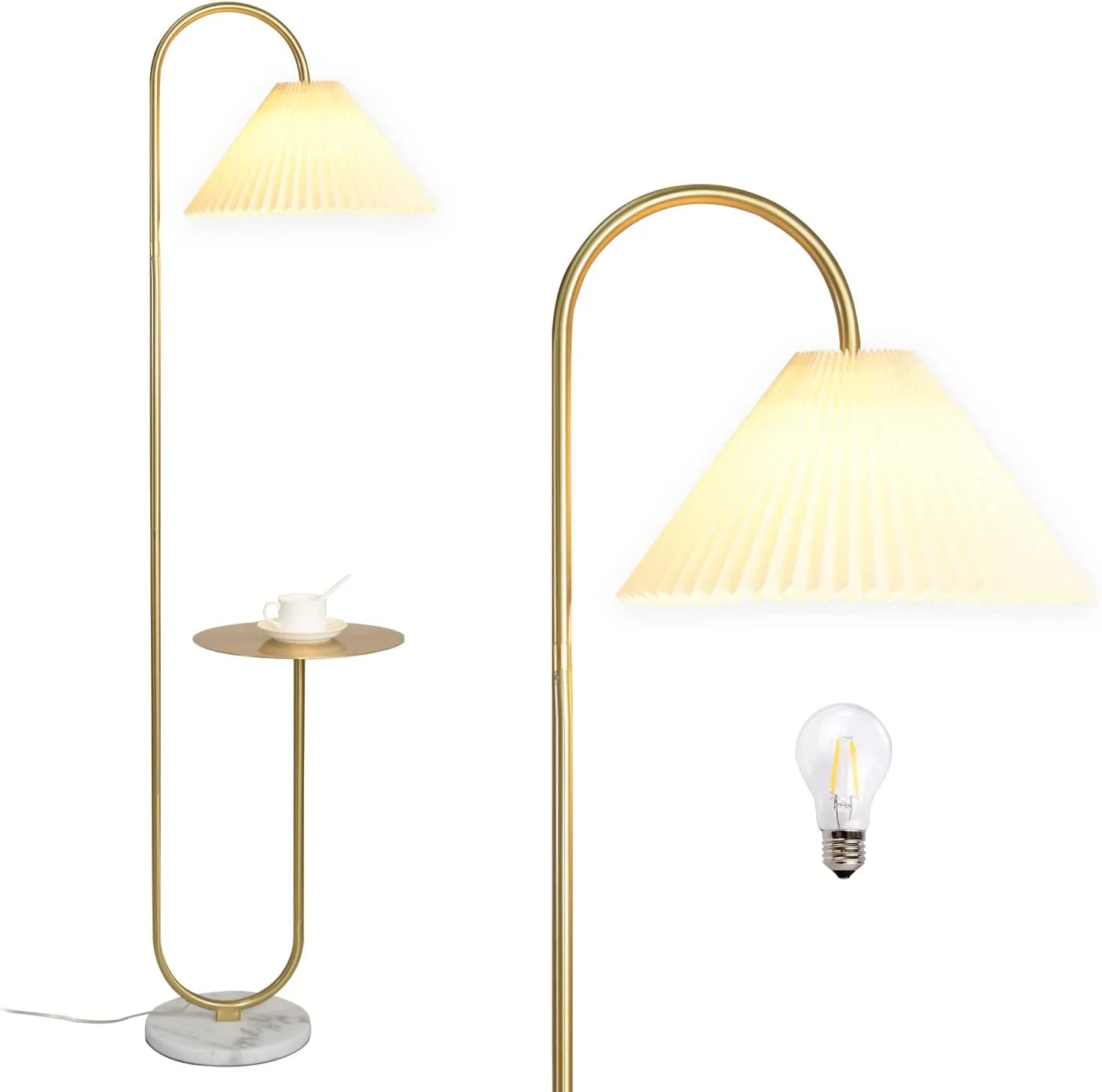Modern Elegant with Tray Floor Lamp for Office Cafe Den Living Room Bedroom, Foot Switch and Brass/Gold Finish,Light Yellow Pleated Cloth Lampshade(Brass+Dark Green Lampshade) - Image 9