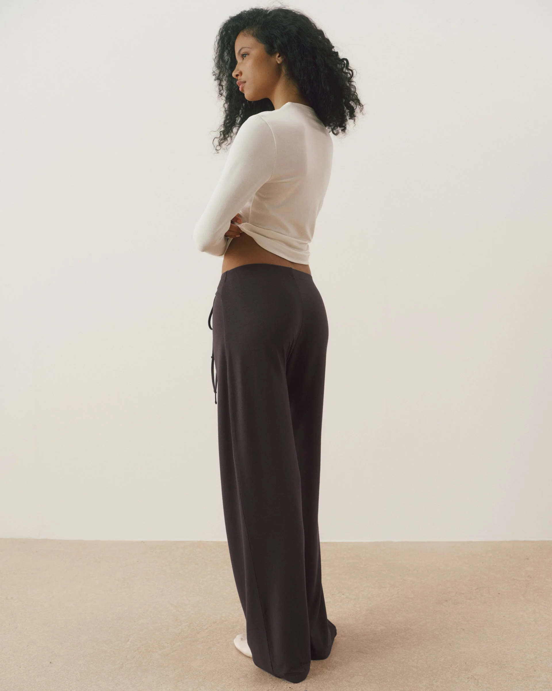 Modal Button Down Long Sleeve Top - Marshmallow White
