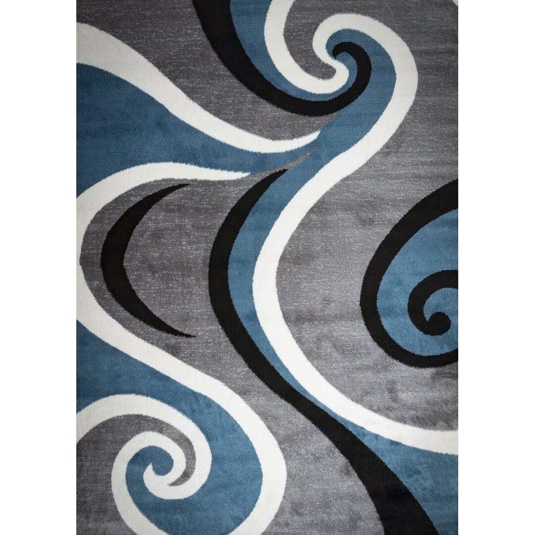 Orren Ellis Calista Swish Gray/Blue Area Rug Red