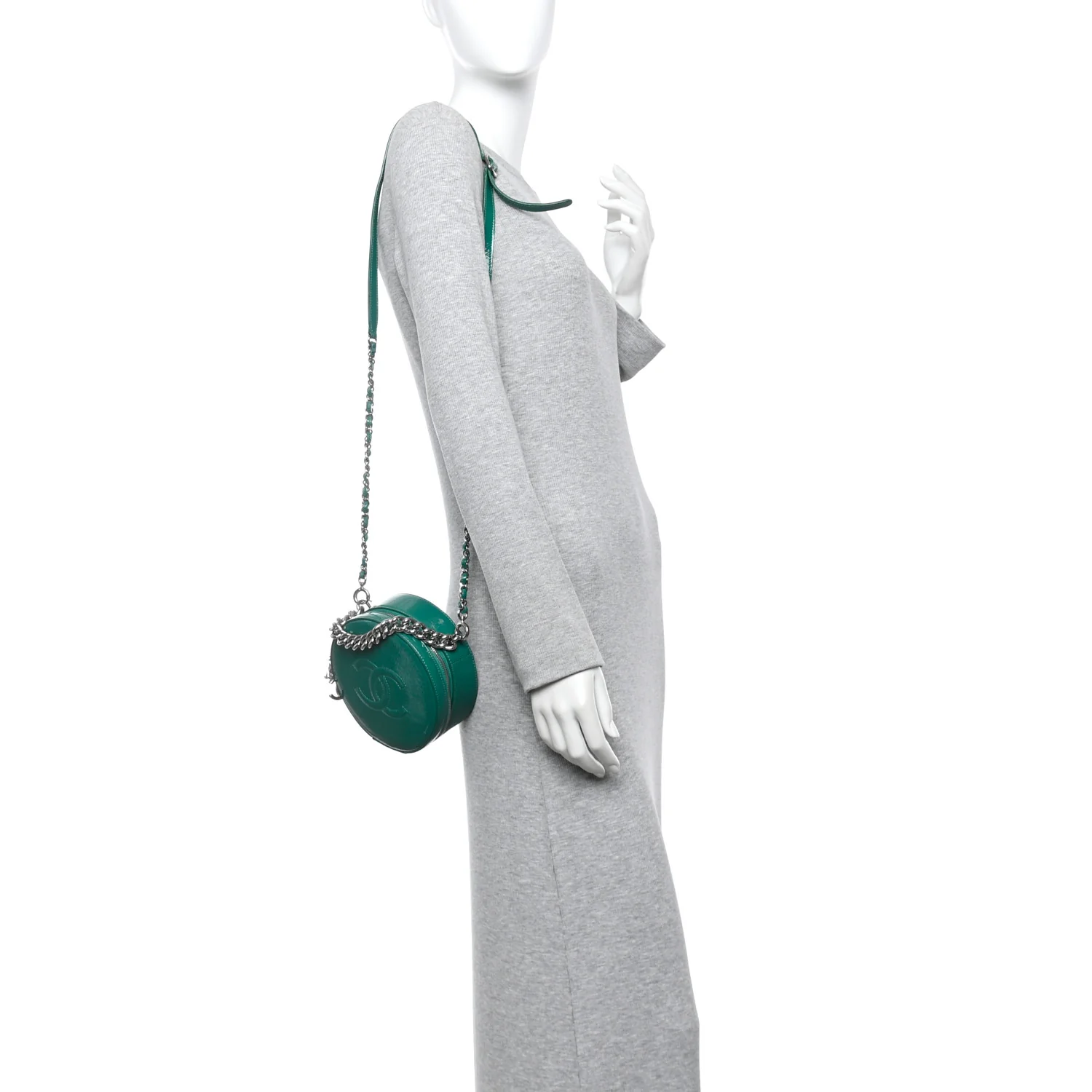 Glazed Calfskin Round As Earth Evening Bag Green