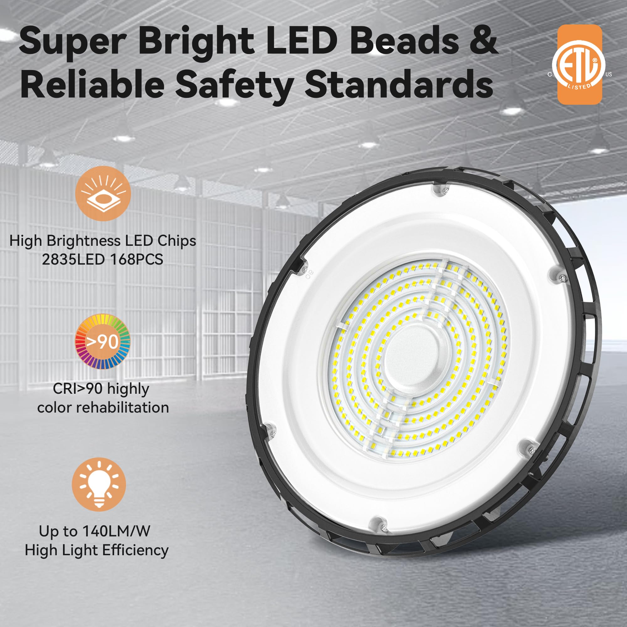 4-Pack UFO LED High Bay Light 150W, High Bay LED Shop Lights 5000K 23,100LM Daylight UL Listed with US Plug 6' Cable, Hanging Hook, LED UFO High Bay Lights for Warehouse Workshop Garage Factory Barn