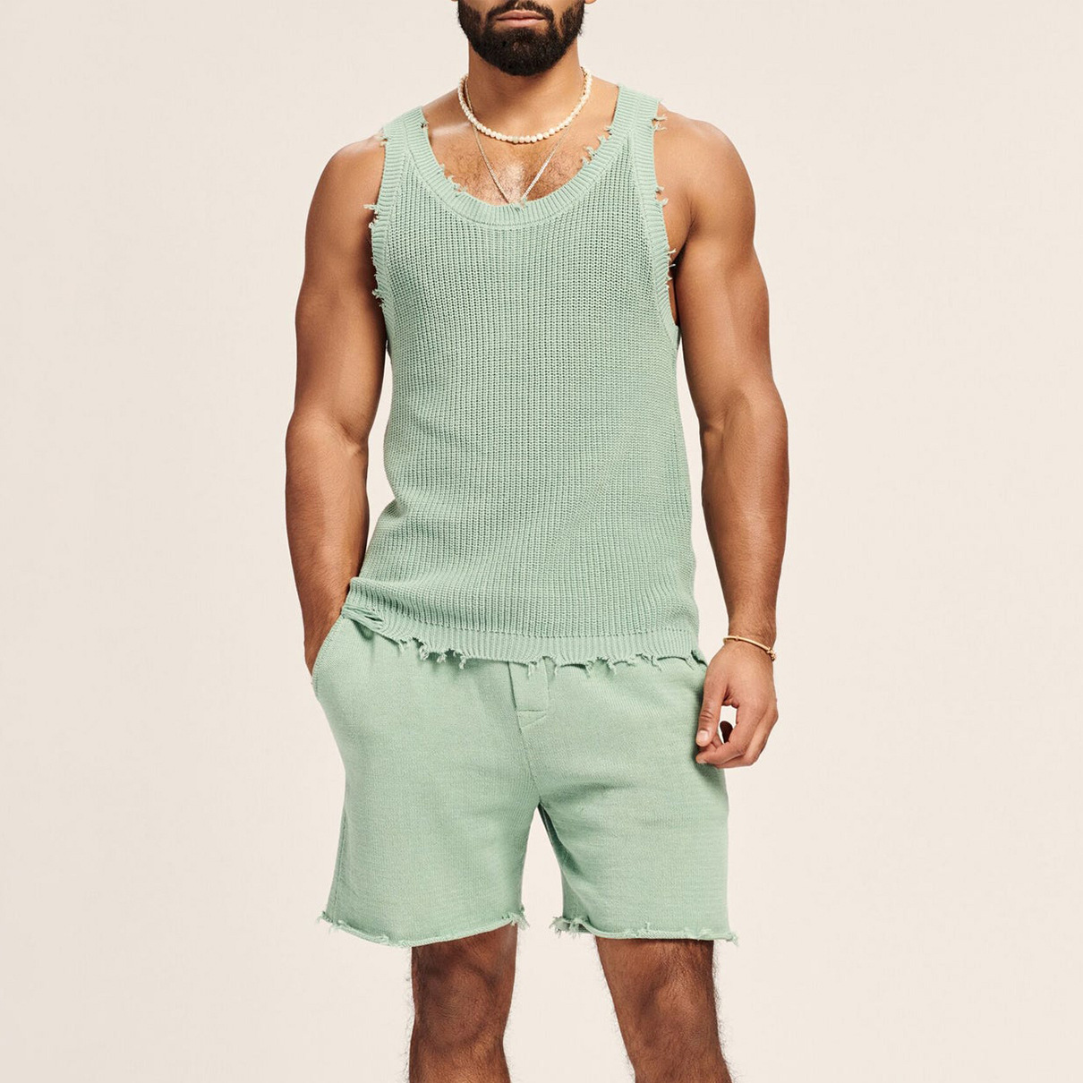 Ensemble short et short de sport décontracté en maille sans manches pour homme Suitmens 06