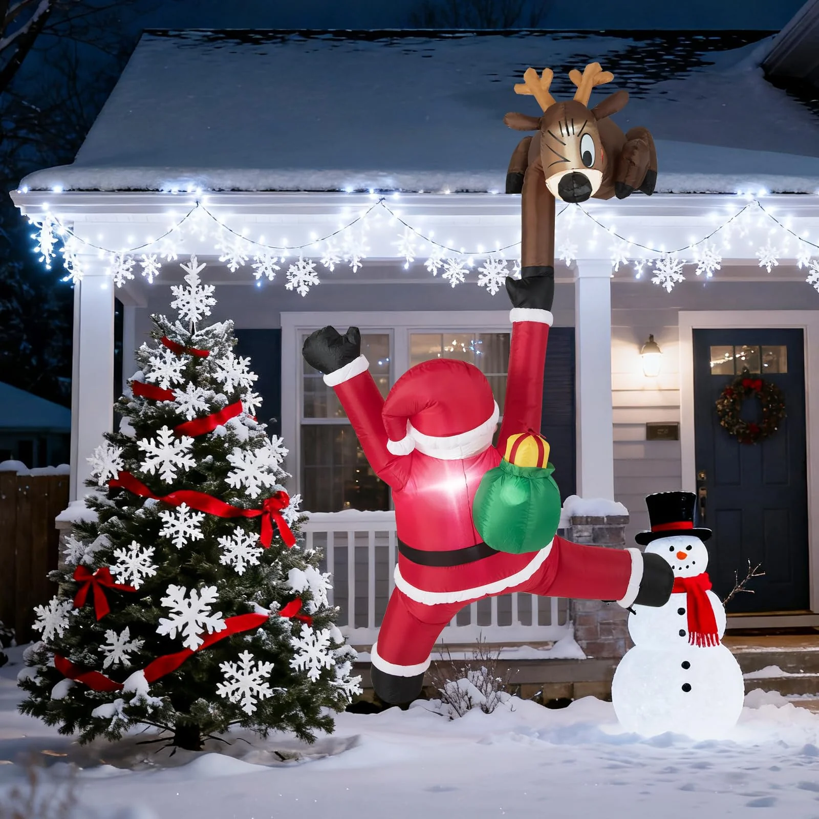 Tangkula 8.5 FT Christmas Inflatable Reindeer & Climbing Santa Claus