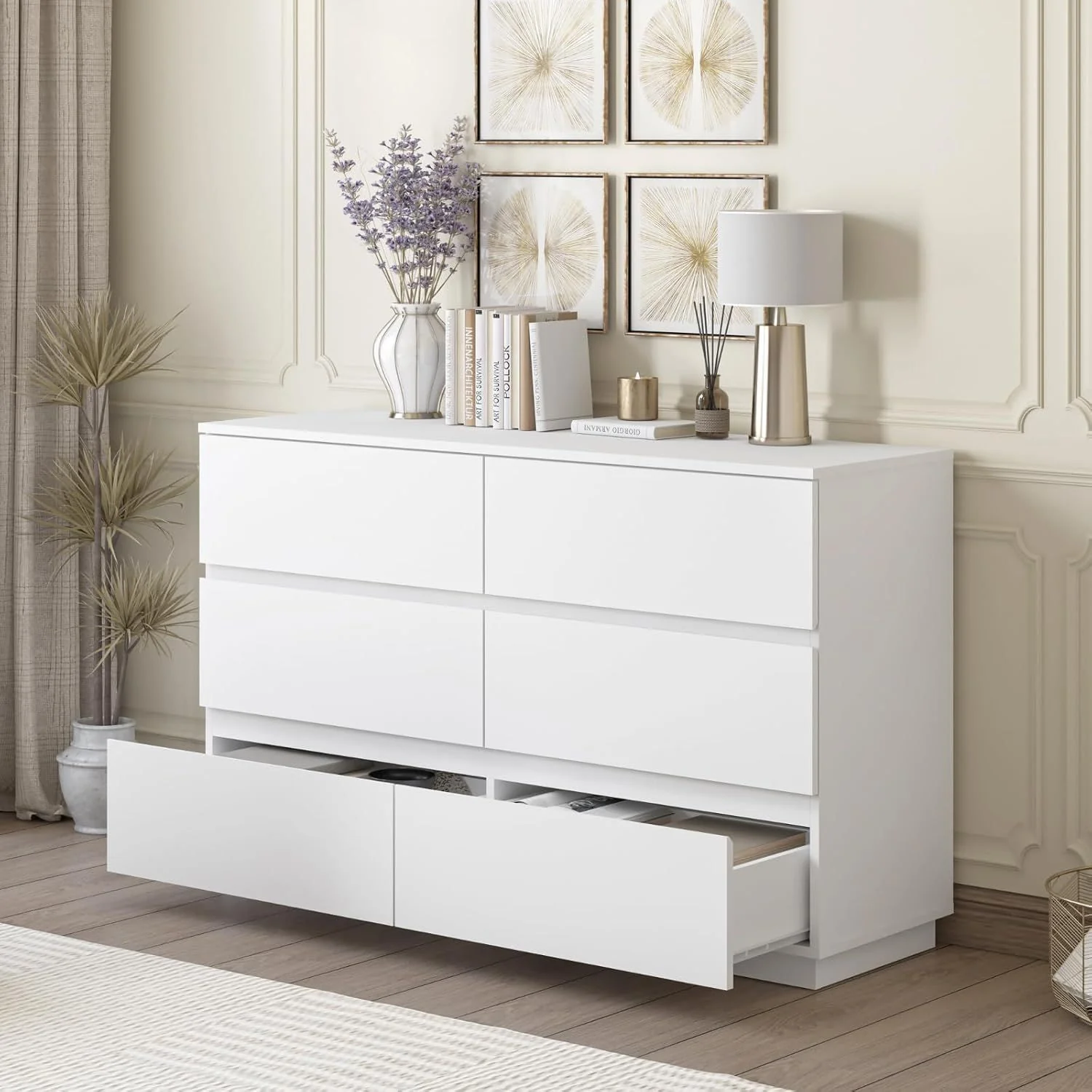 Merryluk Modern 6-Drawer White Tallboy Dresser for Versatile Storage