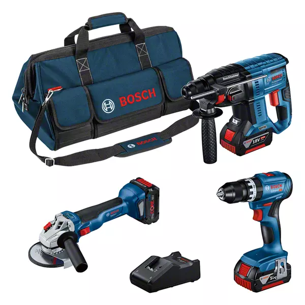 Ensemble combiné Bosch de 3 outils : GSB + GWS + GBH + 2 batteries GBA 18 V 5,0 Ah + ProCore 18 V 5,5 Ah + Gal Professional