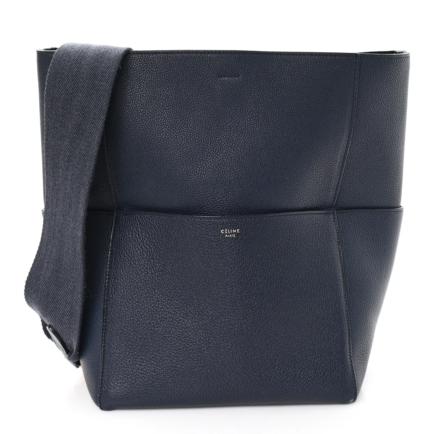 Soft Grained Calfskin Sangle Bucket Bag Navy Blue