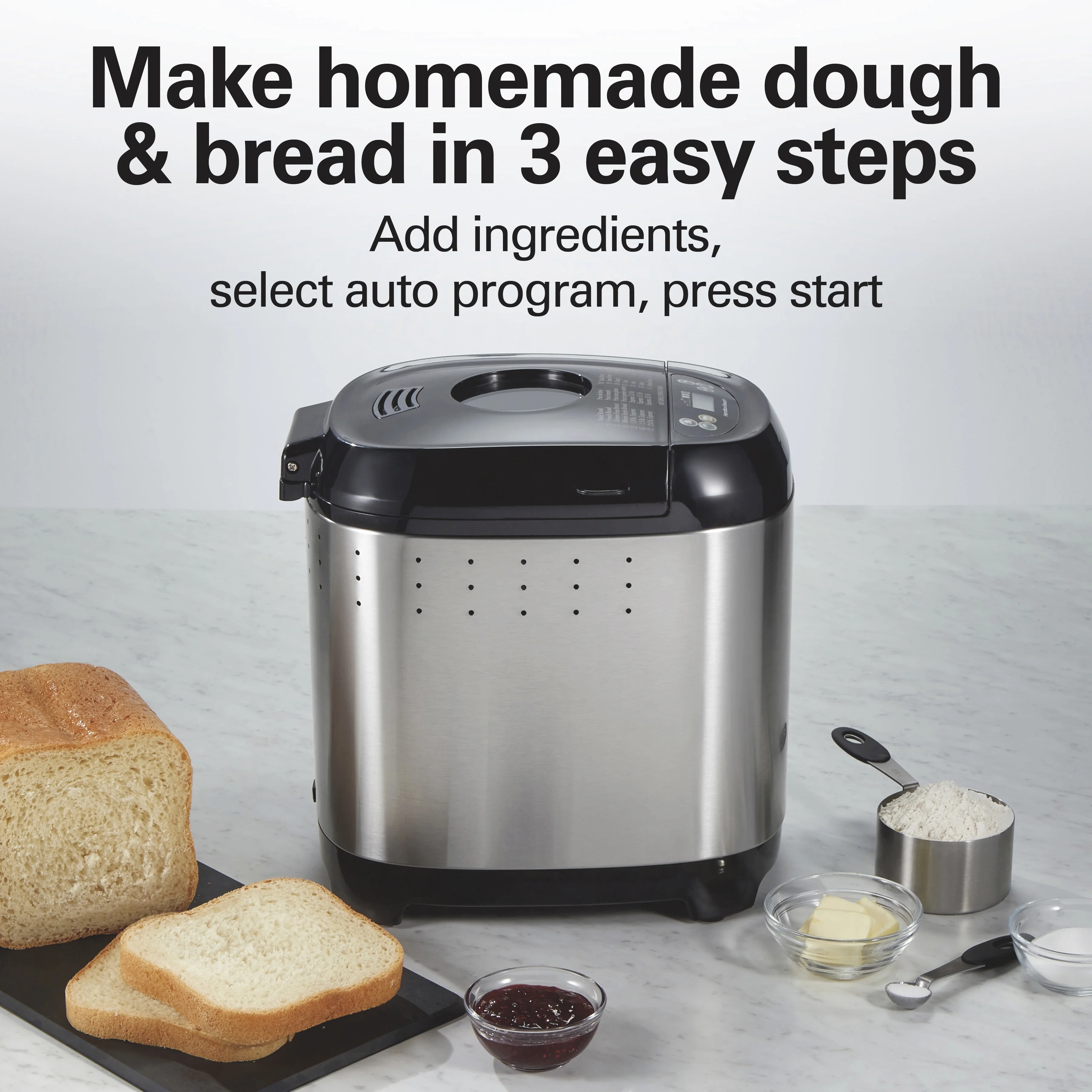 2 lb Bread Maker Machine, Artisan Dough Bread Maker with 14 Settings, Black Stainless Steel(Black) - Image 2