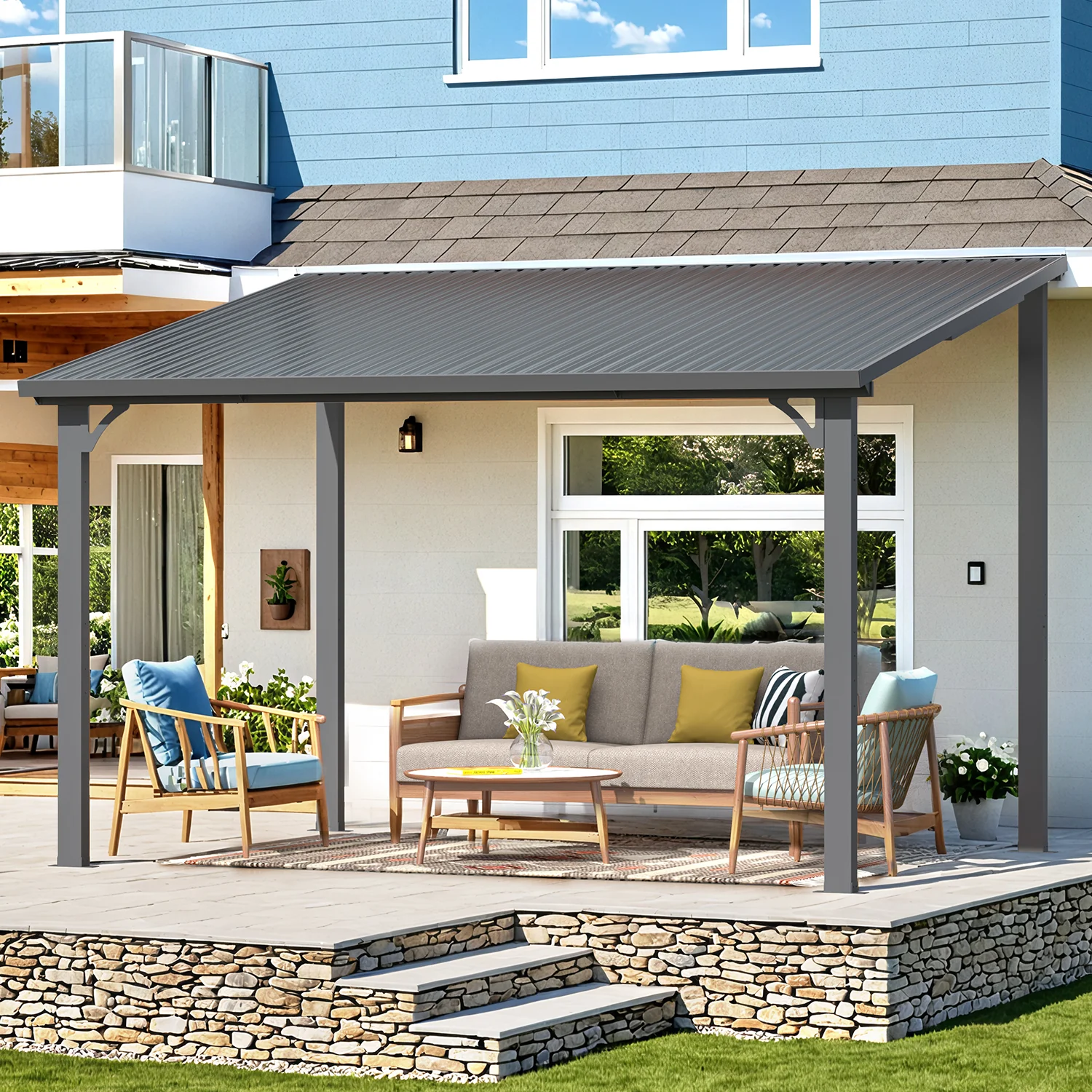 AECOJOY 12' x 8' Hardtop Gazebo Outdoor Pergola Lean to Metal Pergolas