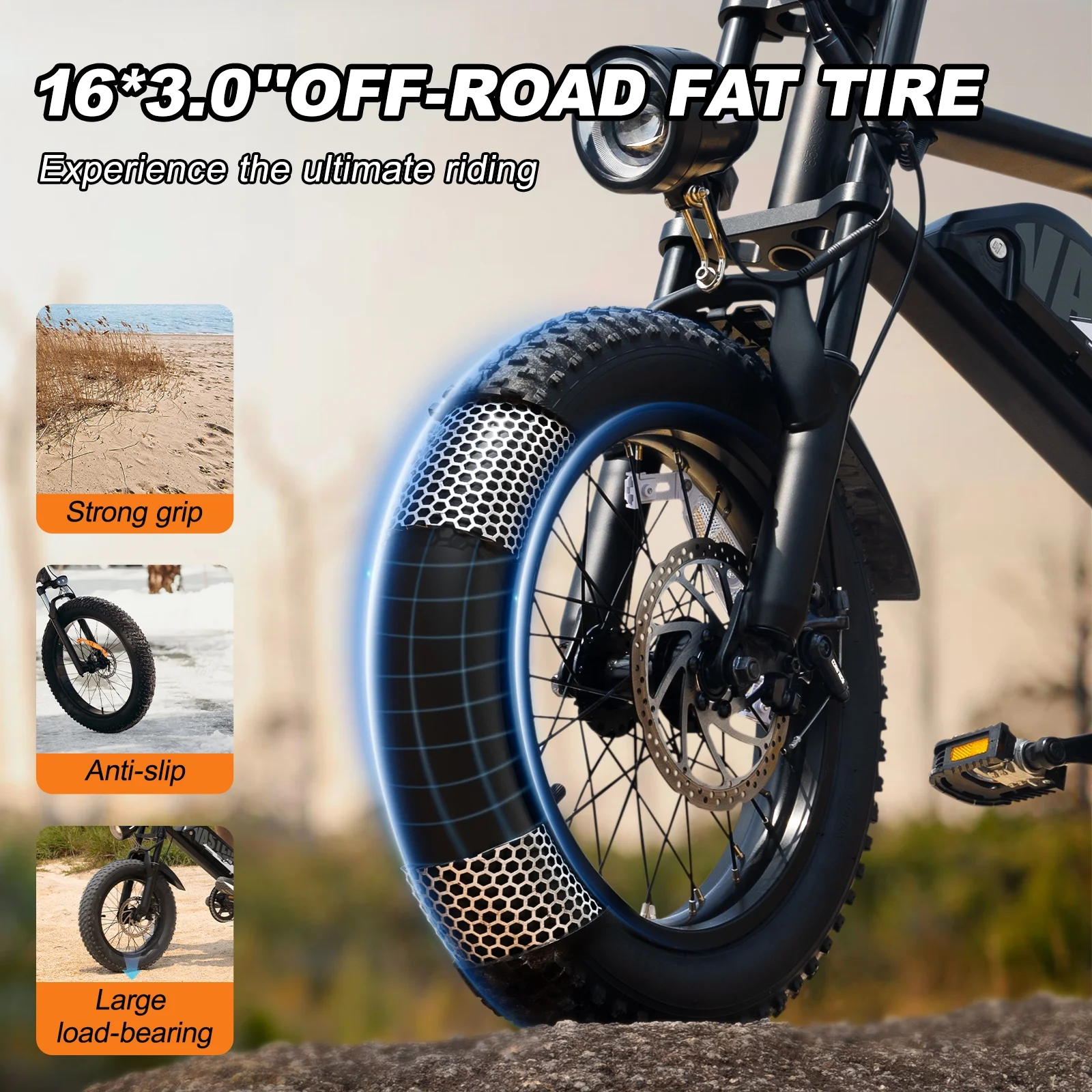 Electric Bike,16" Fat Tire Ebike,500W Motor,48V 12Ah Removable Battery,4x Suspension,38 Miles Pure Electric,55 Miles Pedal - Image 7