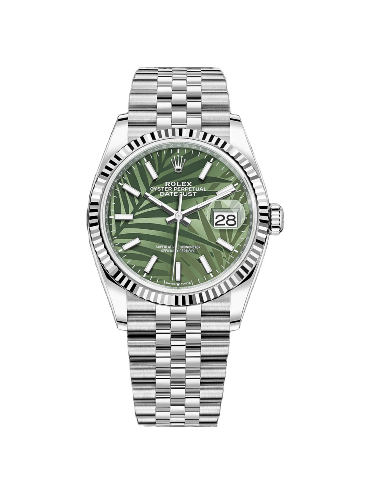 [Super Clone]RLX  Datejust 36mm 126234-0047 Olive Green Palm Motif Dial Jubilee Stainless Steel Watch