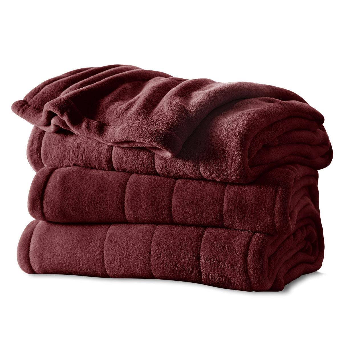 Sunbeam Channeled Microplush Electric Heated Warming Blanket Full Garnet, Red