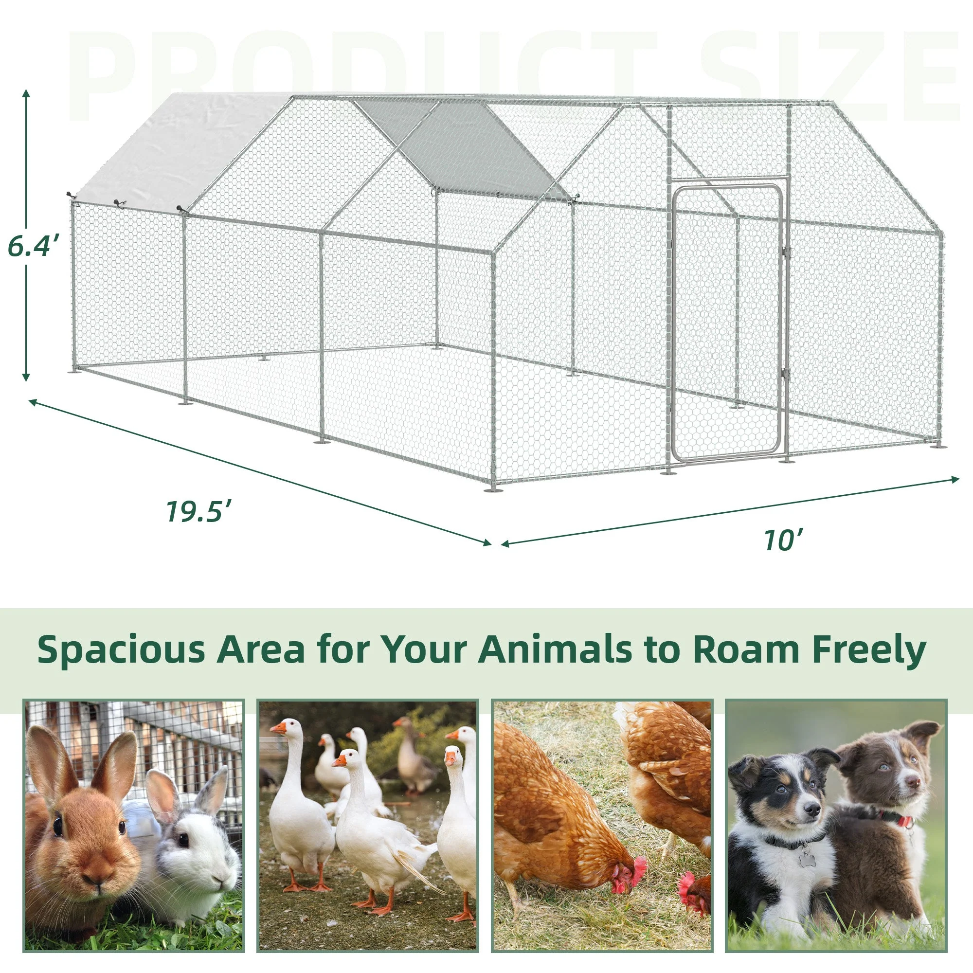 AECOJOY Large Walk-in Chicken Coop Run for 15-20 Chickens, 19.5x10x6.4 FT