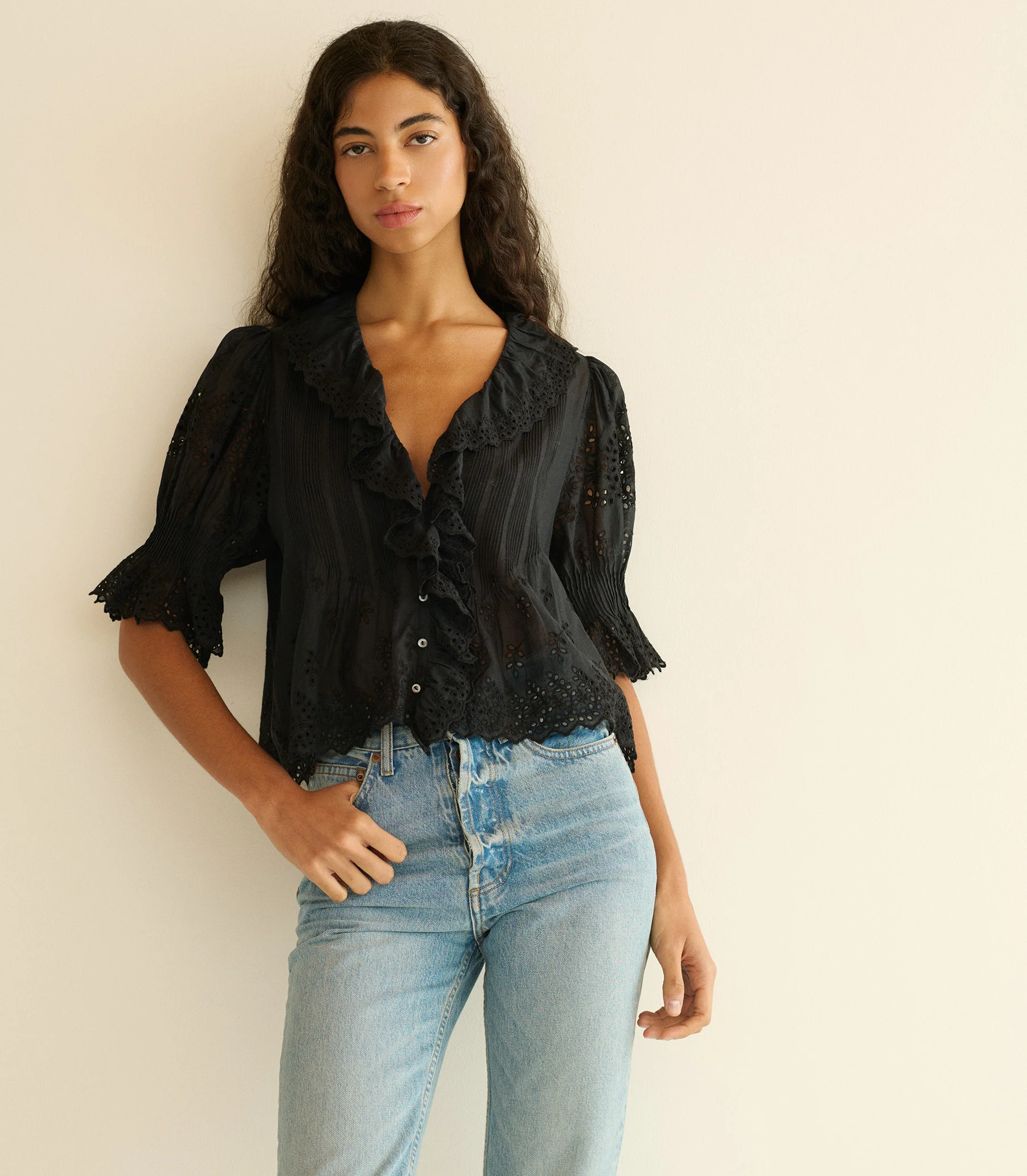 HENRI TOP -- BLACK EYELET