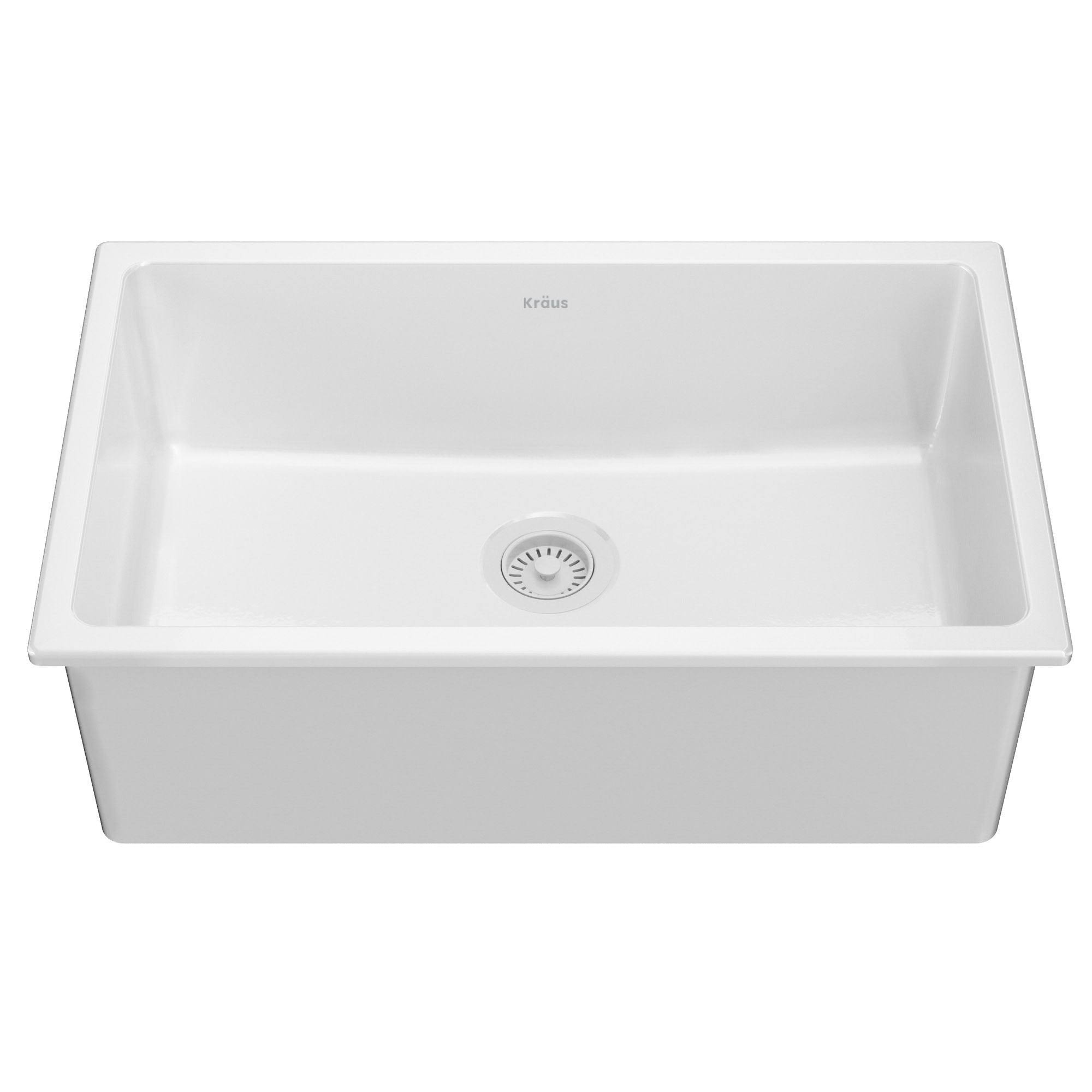 Kraus KFD1-30GWH Turino 30 inch Drop-In Undermount Fireclay Single Bowl Kitchen Sink with Thick Mounting Deck in White