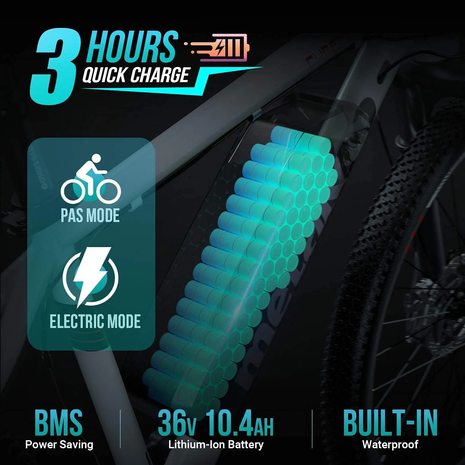 26 In Mountain Electric Bicycle, 350 W Motor, 3 Hours Fast Charge, 36V Removable Battery, 20Mph with 21 Speed Gears, Black Image 6