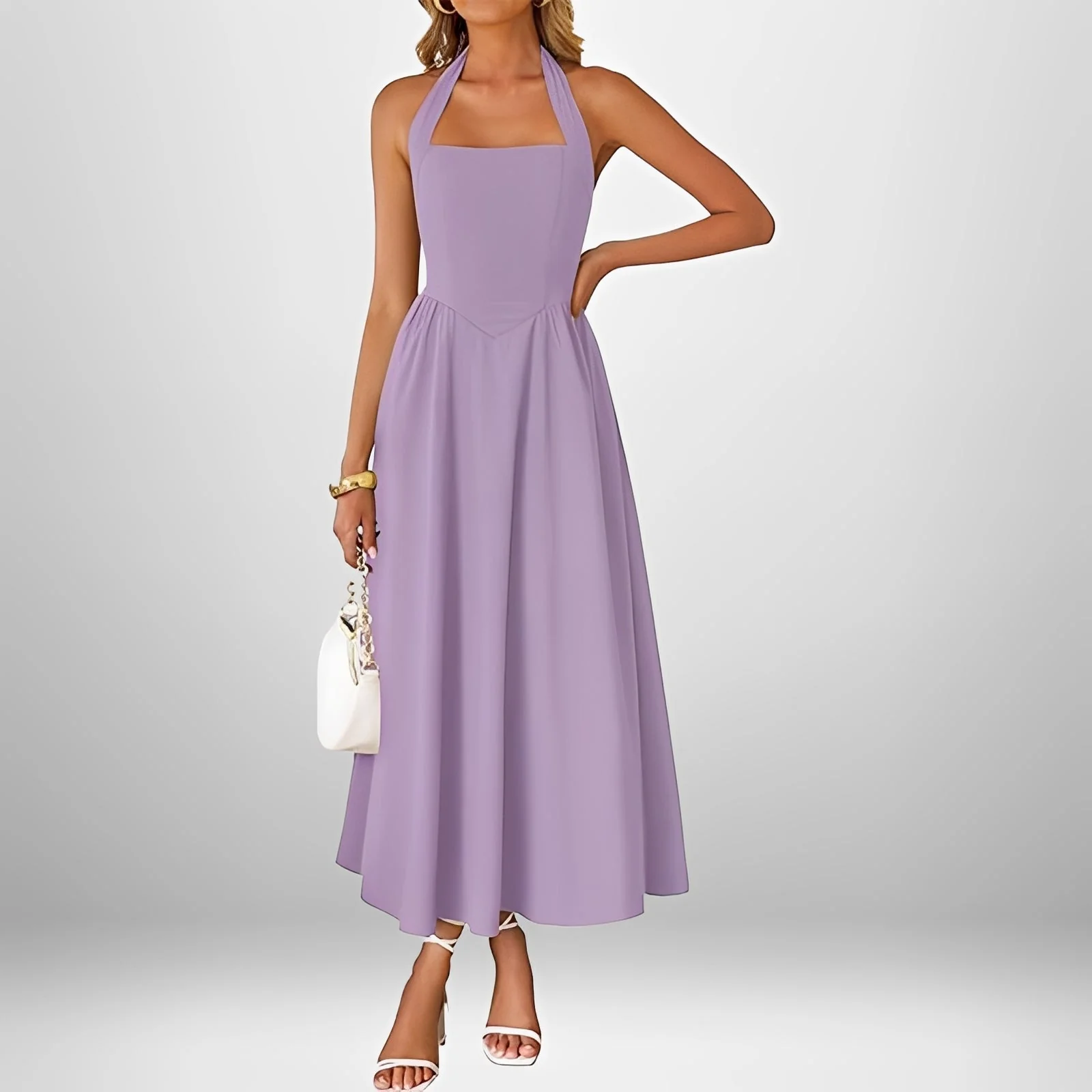Joanna - Robe Midi Élégante à Col Halter