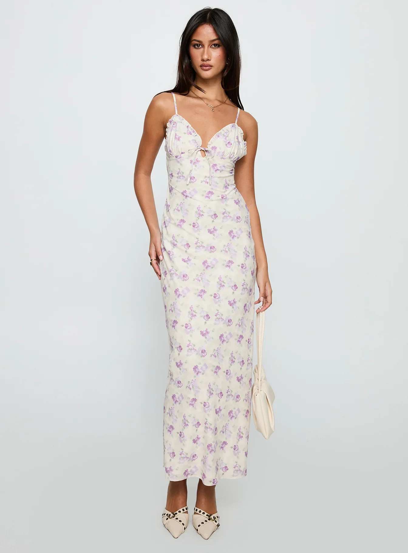 Jessamine Frill Maxi Dress White Lilac
