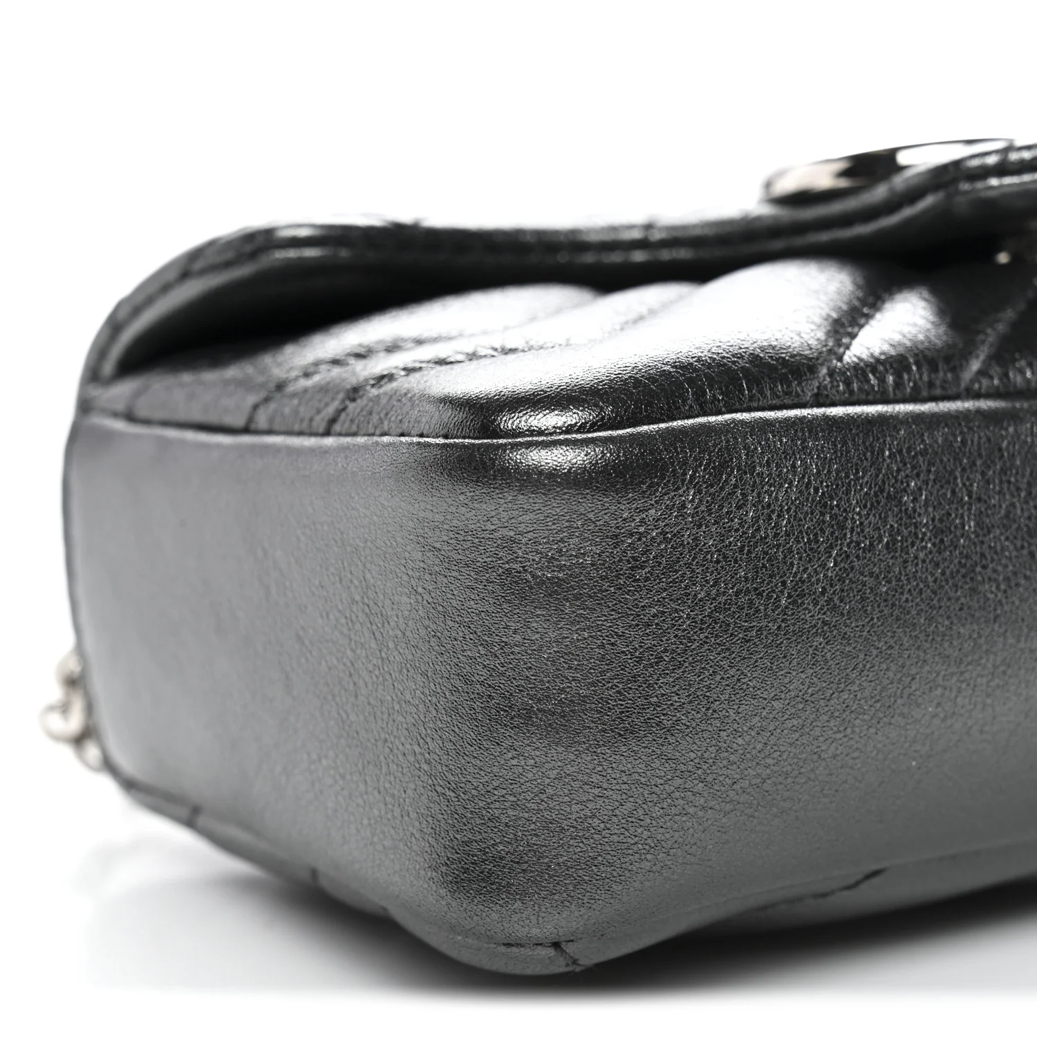 Metallic Lambskin Matelasse Mini GG Marmont Shoulder Bag Piombo