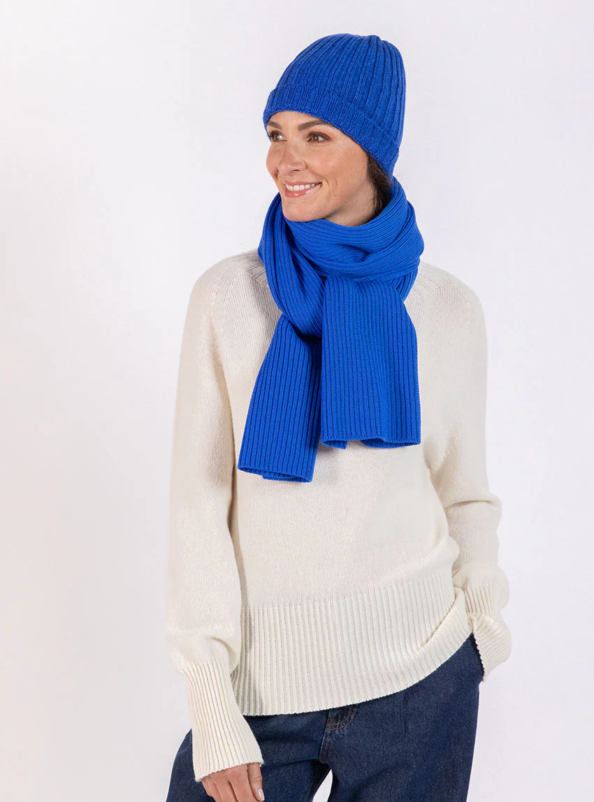 Bonnet femme en laine mérinos bleu