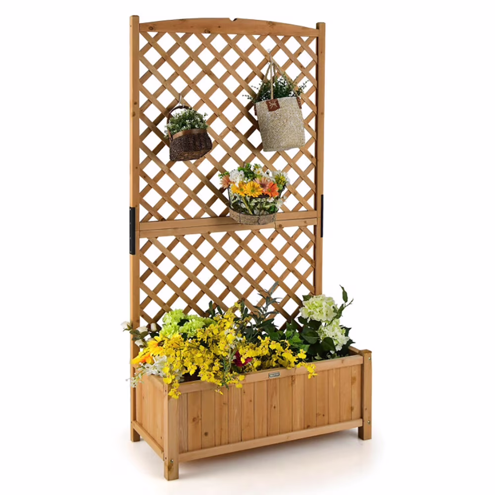 Topcobe Planter Raised Bed with Trellis for Plant Flower Climbing, Tier Plant Stand, Outdoor Garden Potting Bench for Patio Porch Garden, Orange