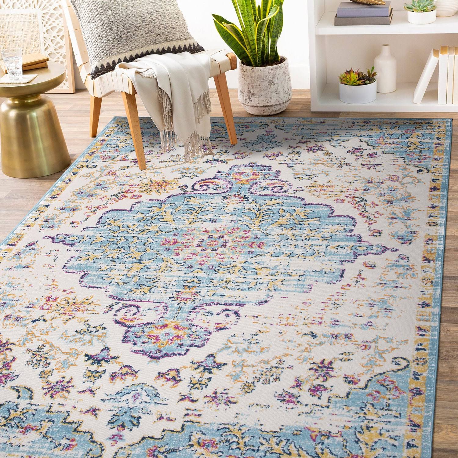 Vintage Traditional Bohemian Area Rug 3'3 inch x 5' Blue