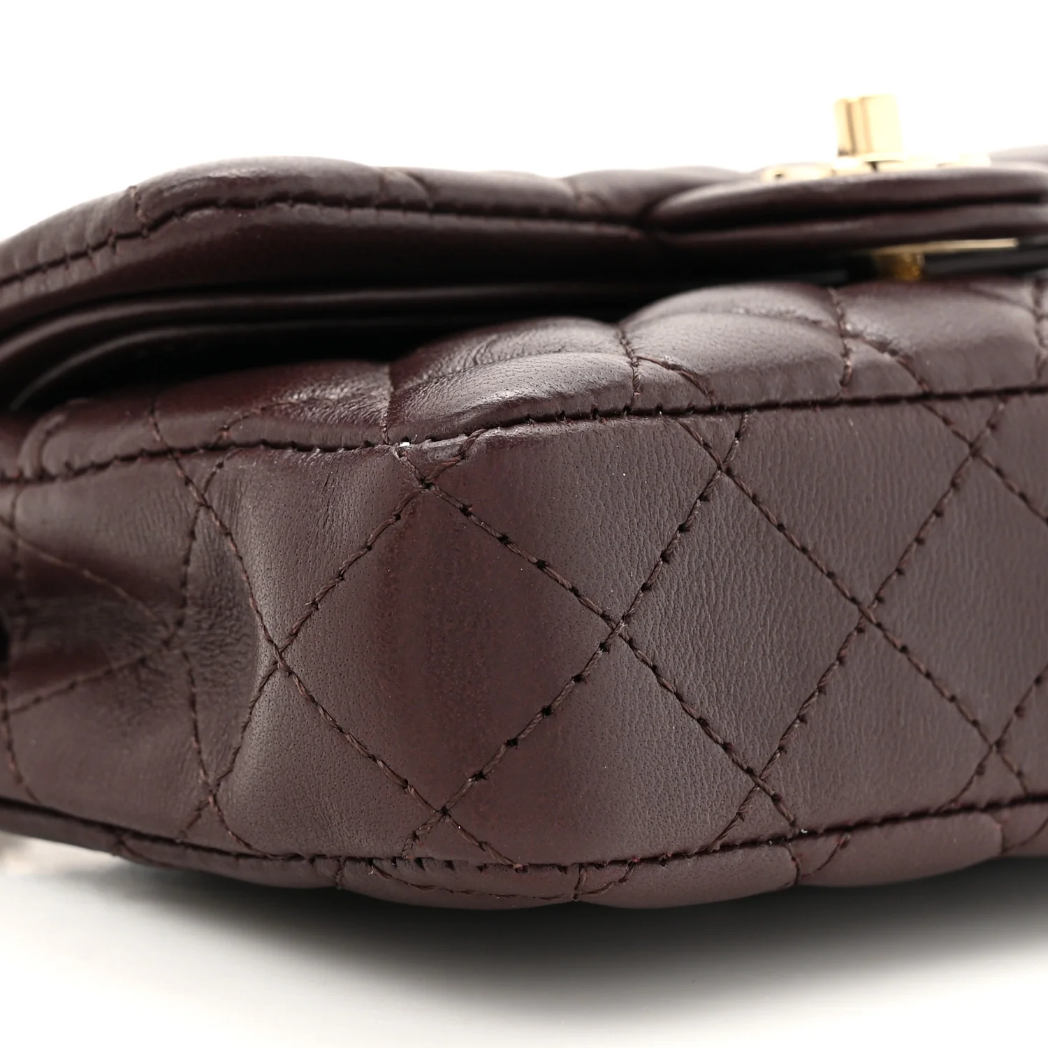 Lambskin Quilted Mini Flap Bag Charm With Hook Dark Brown