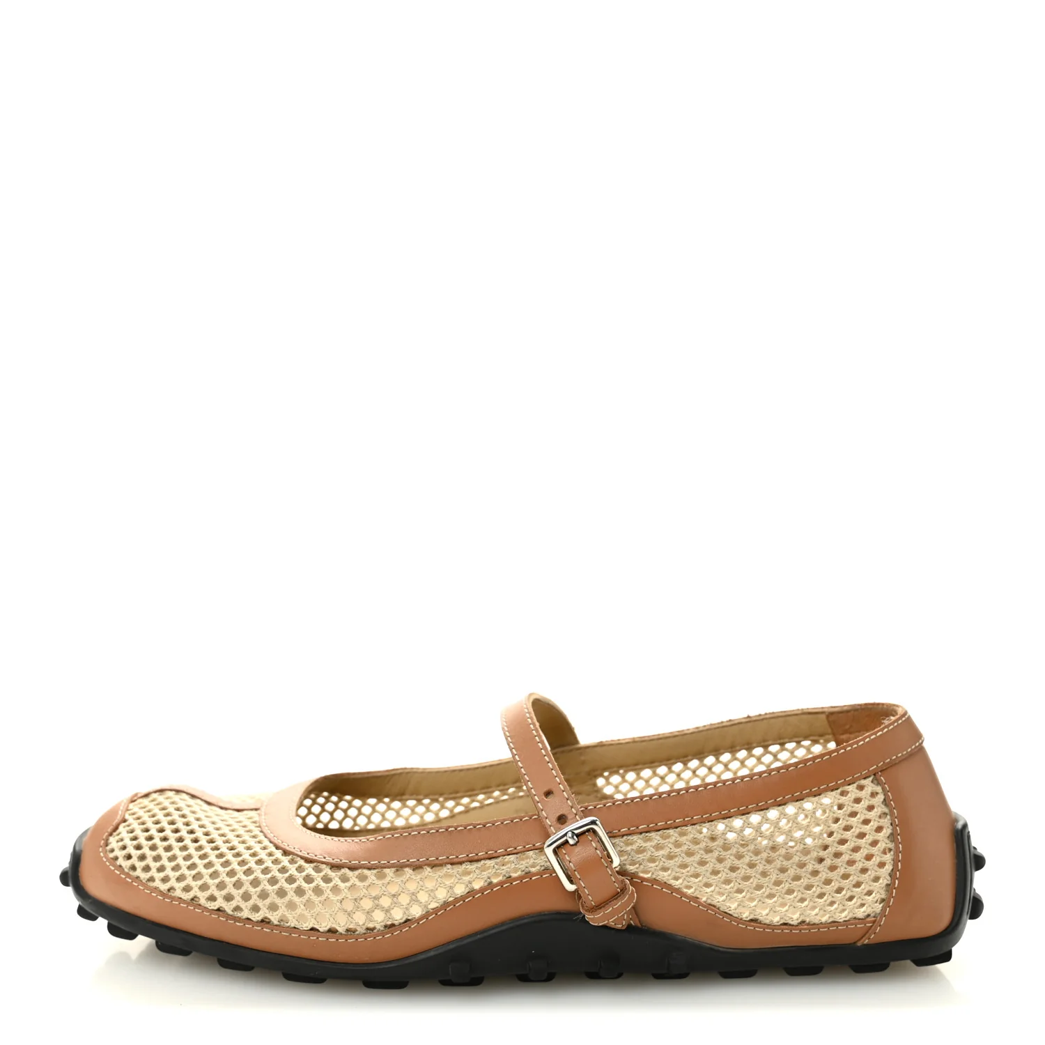 Crochet Knit Calfskin Kichu Ballet Flats 37.5 Beige Lin Naturel
