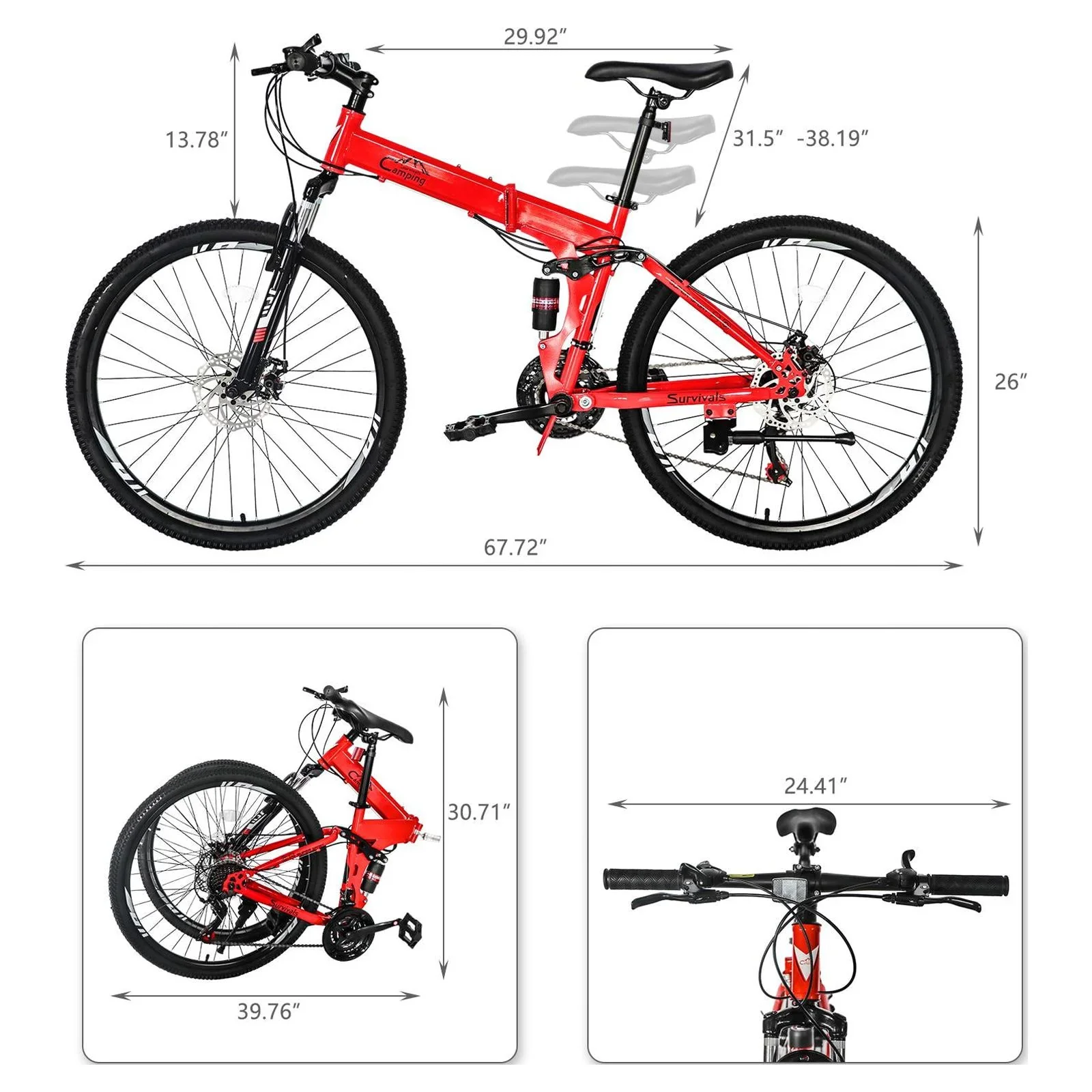 Ktaxon Folding 21 Shimano Speed 26 Wheel Riding Mountain Bike, Steel Frame Trail Road Bicycle, for Men and Women, Red