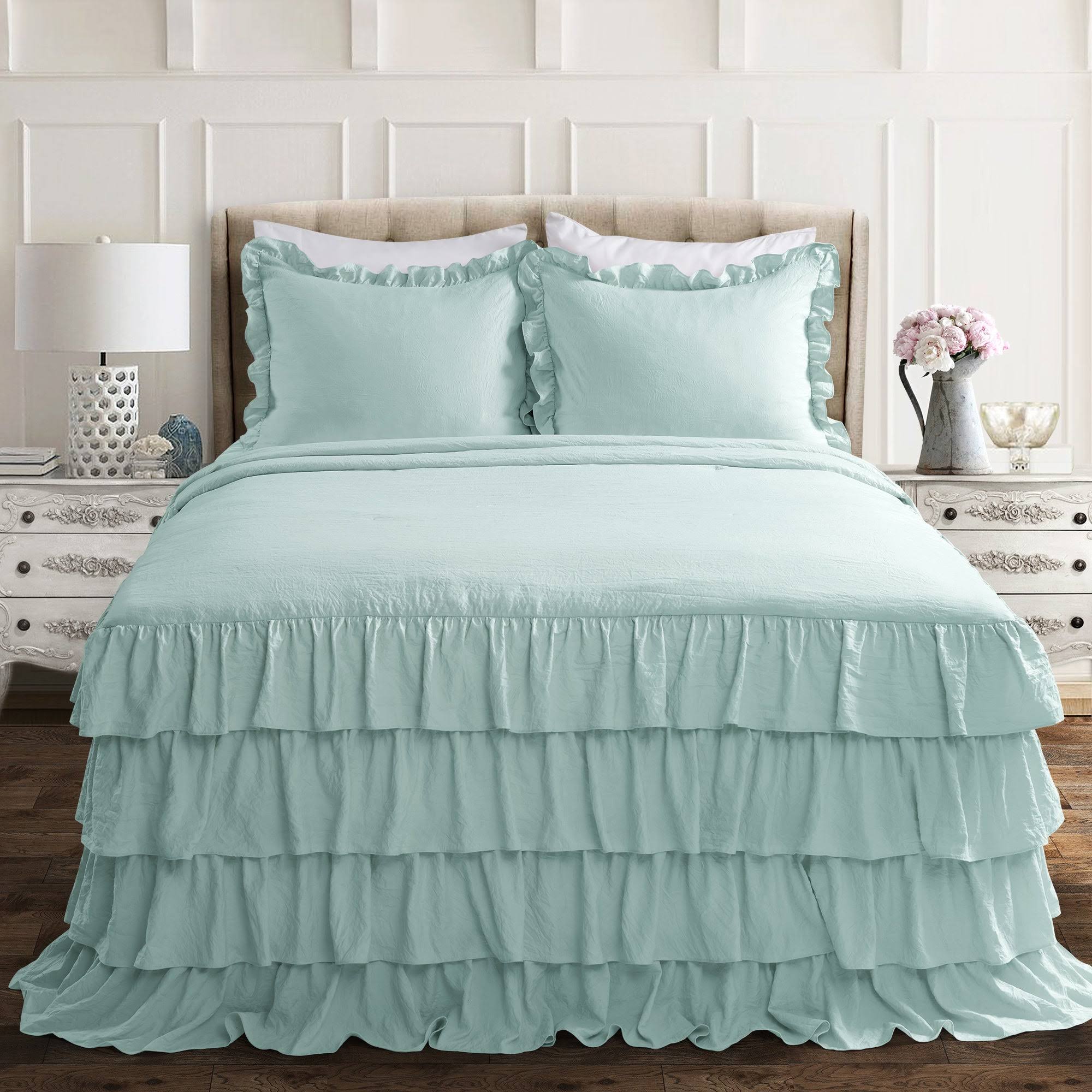 Lush Decor Allison Ruffle Skirt Bedspread Aqua Set Full