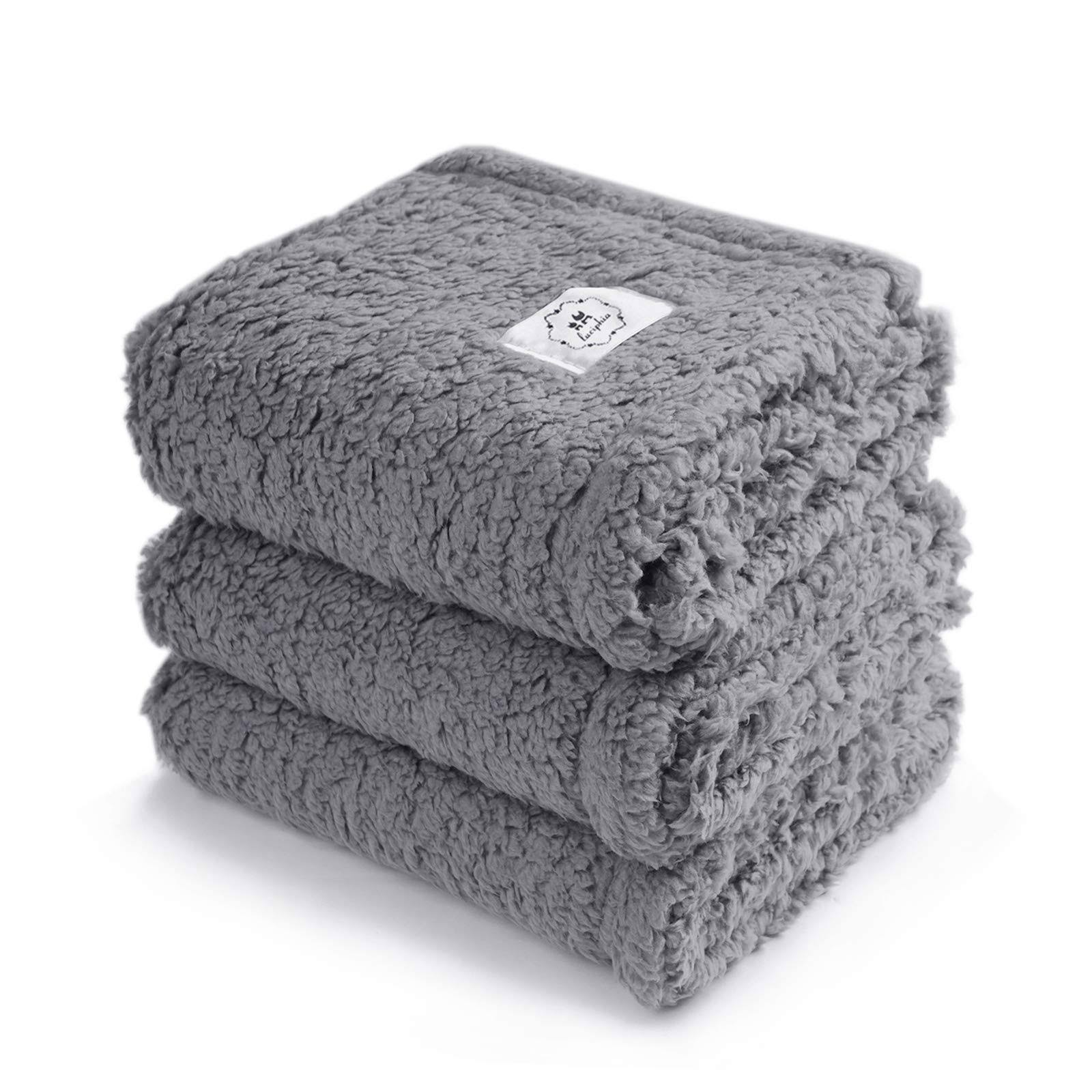 1 Pack 3 Calming Blankets Fluffy Premium Fleece Pet Blanket Soft Sherpa Throw for Dog Puppy Cat Grey Large (41
