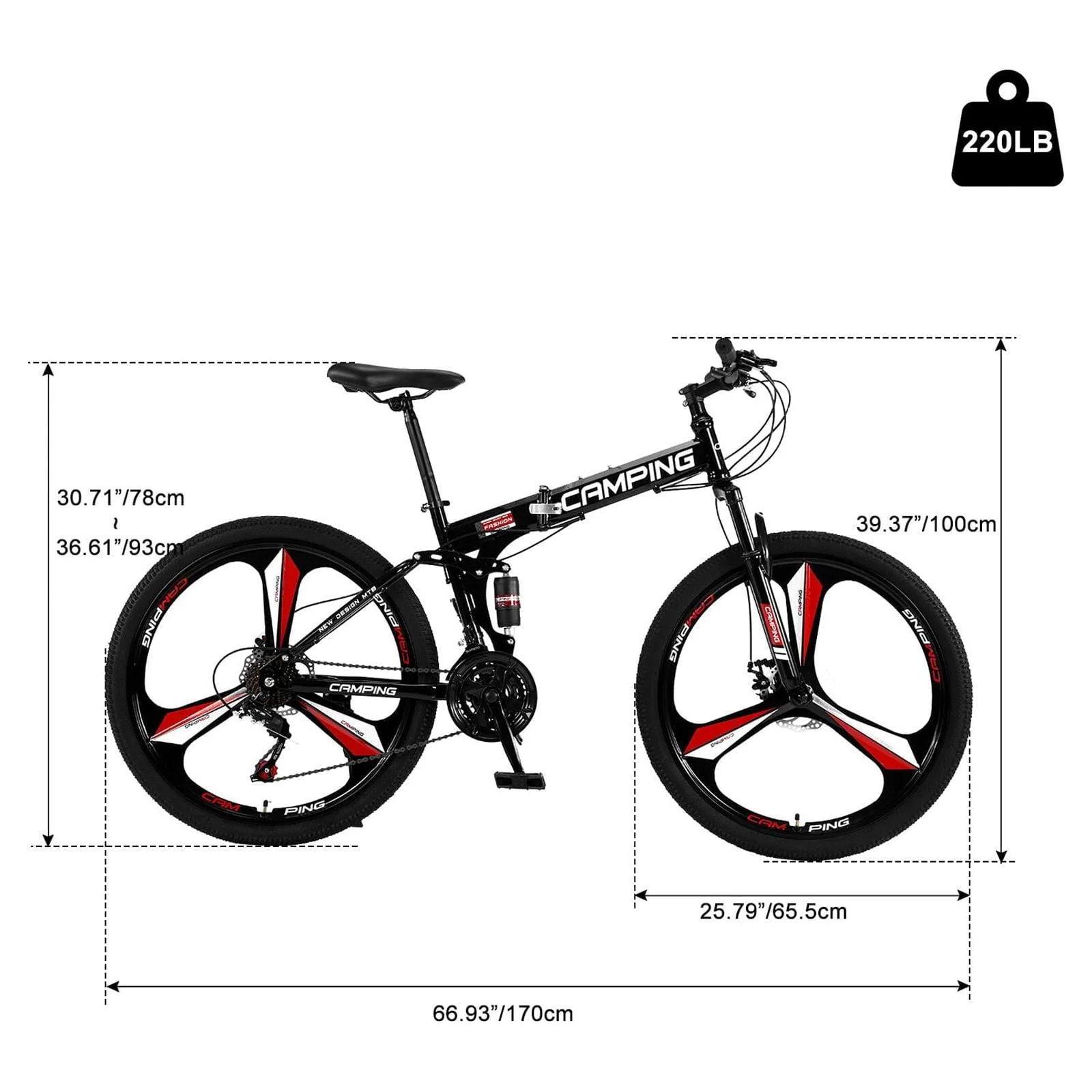 Zimtown 26" Folding Mountain Bike, Shimano 21 Speed MTB Bicycle for Adults, Black Image 3