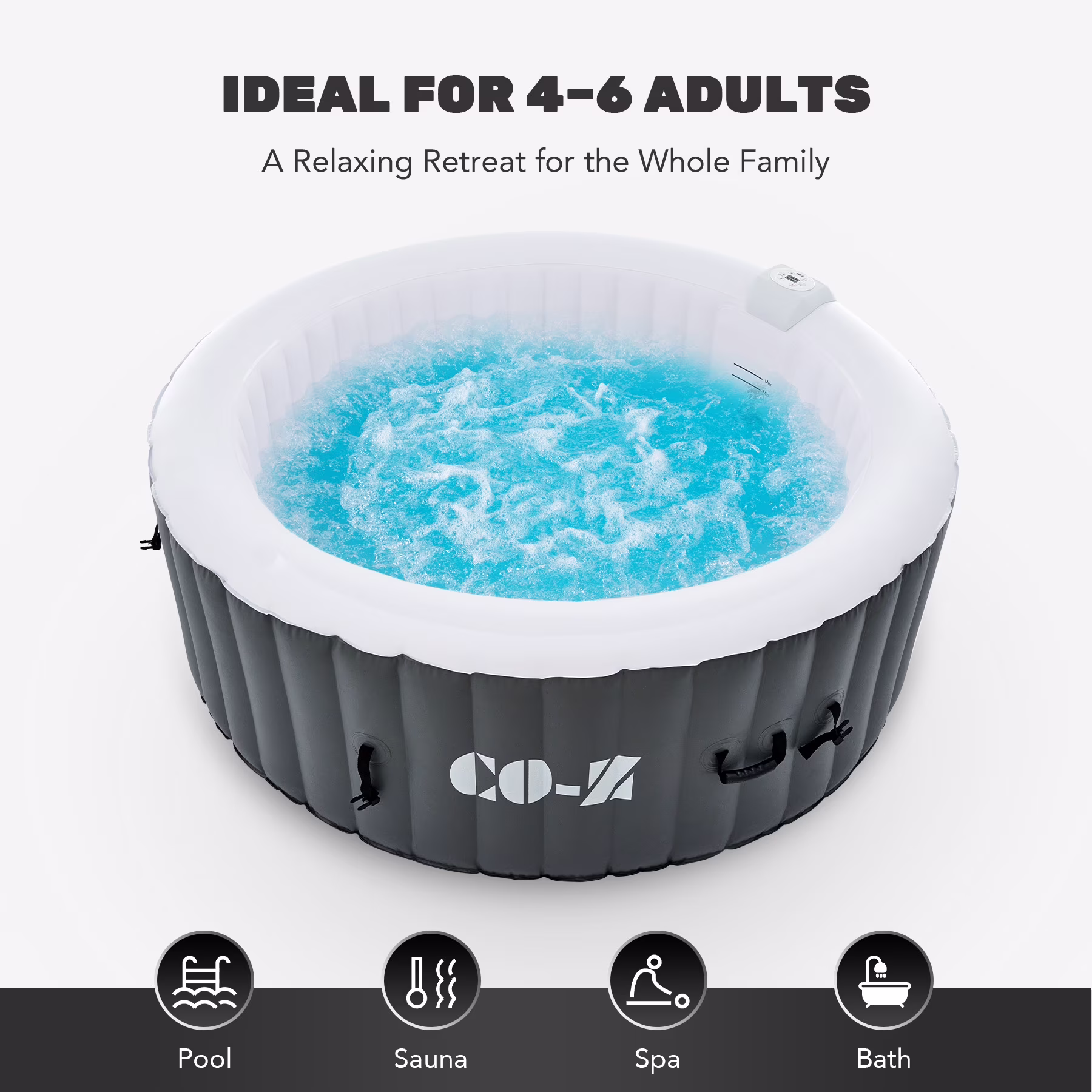 4-6 Person 7ft Inflatable Hot Tub Pool with Massage Jets and All Accessories Gray(4-6-R-Gray)