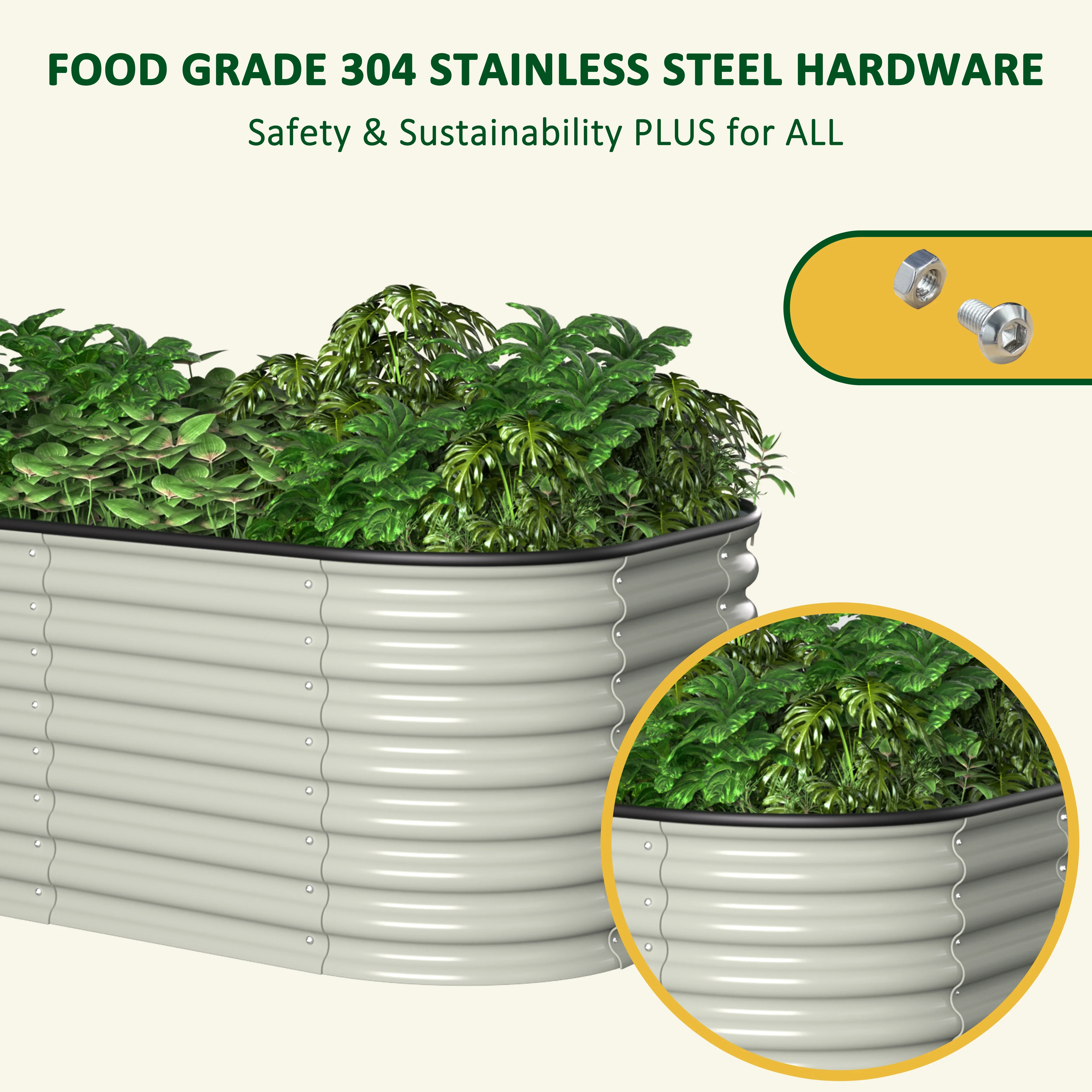 VEIKOUS Metal Garden Bed, 6x3x2 ft Galvanized 9-in-1 Modular Garden Planter Box Kit, Pearl White