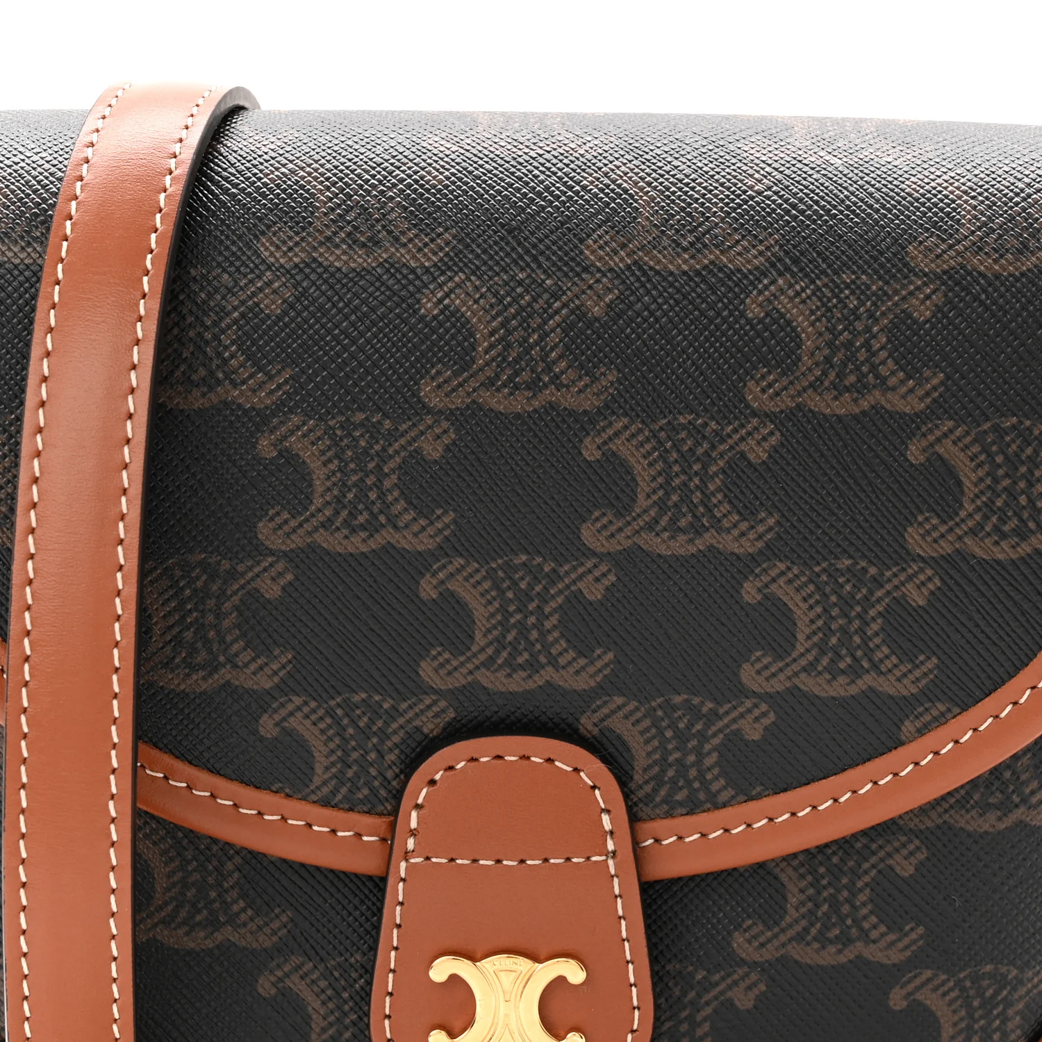 Canvas Calfskin Triomphe Mini Besace Tan