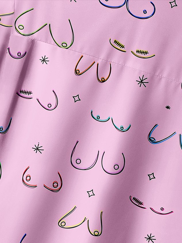 Chemise décontractée à manches courtes et poche poitrine, dessin au trait abstrait