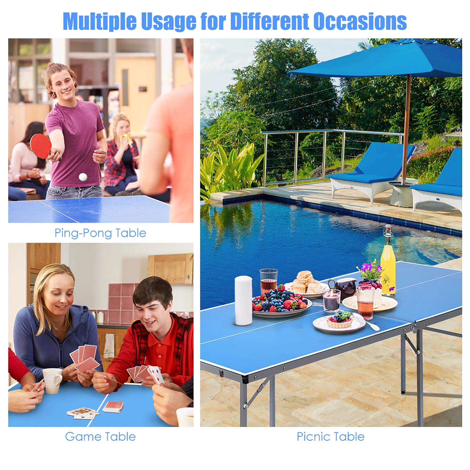 Goplus 6x3 Portable Tennis Ping Pong Folding Table W/Accessories Indoor Outdoor Game