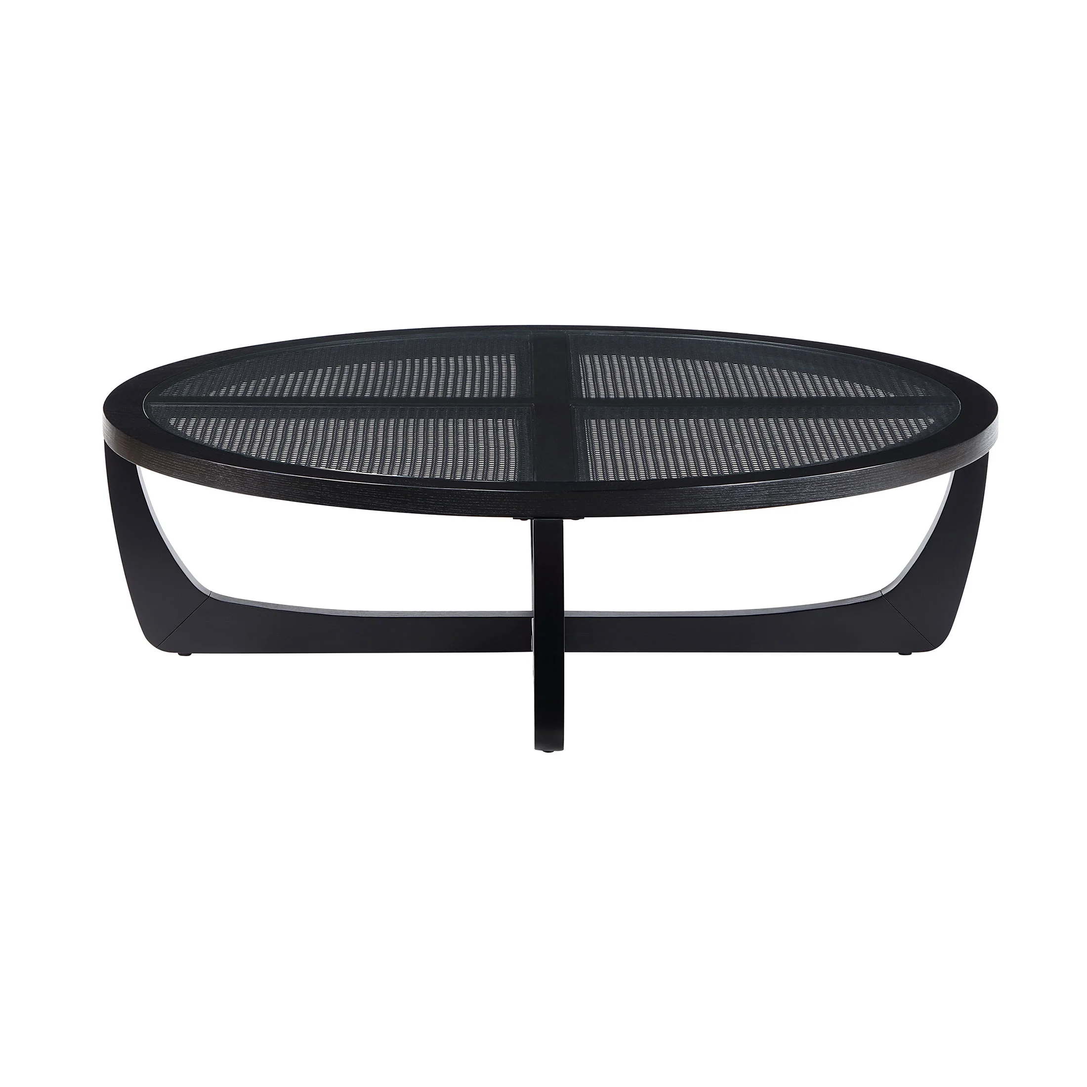 Round Rattan and Glass Top Coffee Table, Black(Black) - Image 5