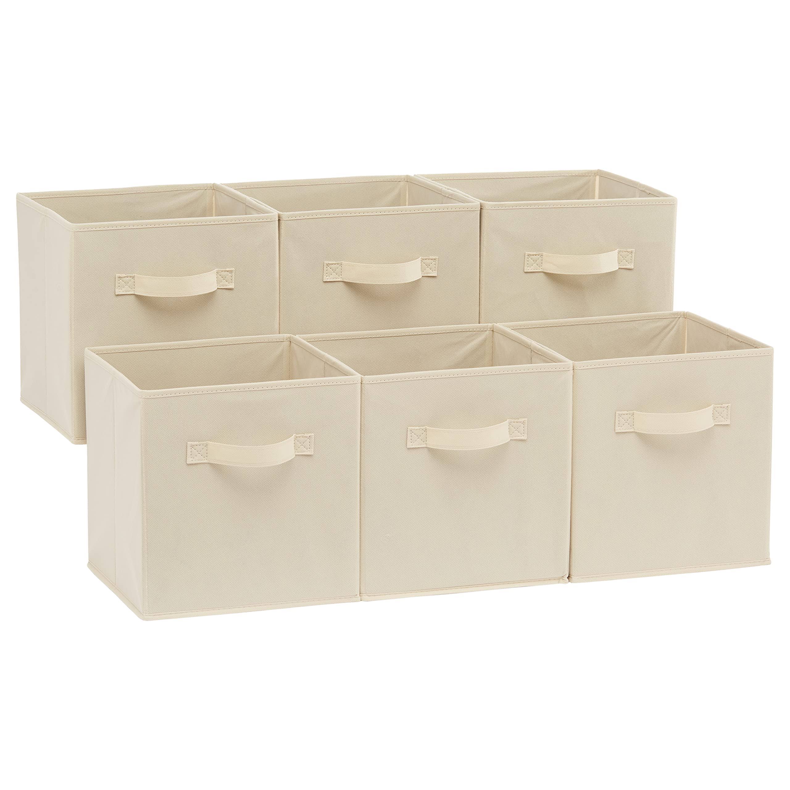 AmazonBasics Collapsible Fabric Storage Cubes Organizer with Handles Beige Pack of 6