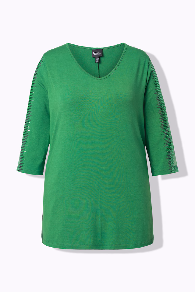 Sequined Mesh Sleeve Blouse